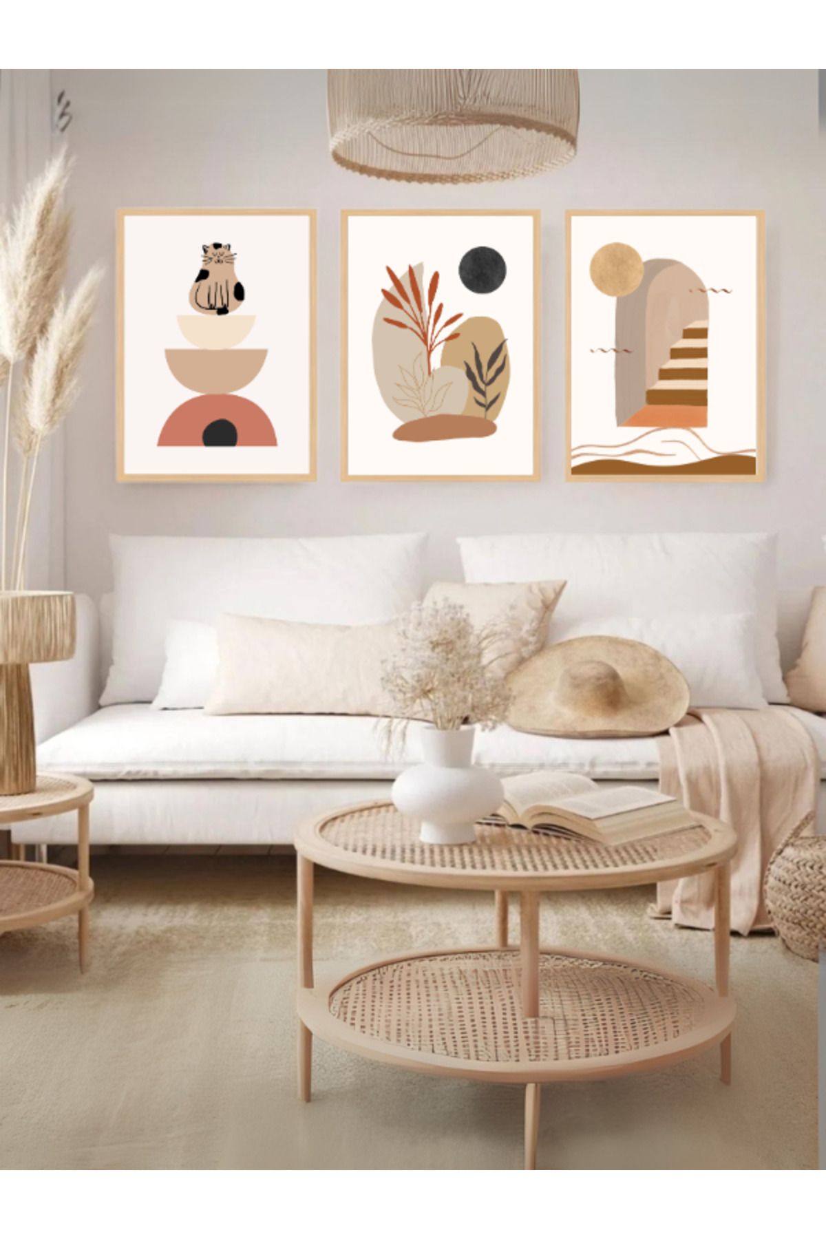 Tuba Decor 3 Parça Ahşap Çerçeve Görünümlü Mdf Tablo Seti