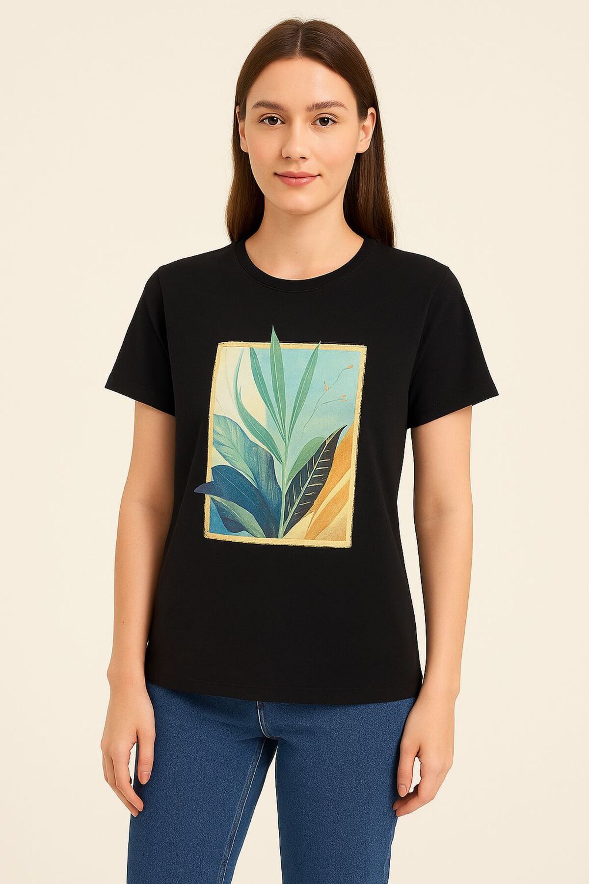 AYSAL YAPRAK BASKILI T SHIRT
