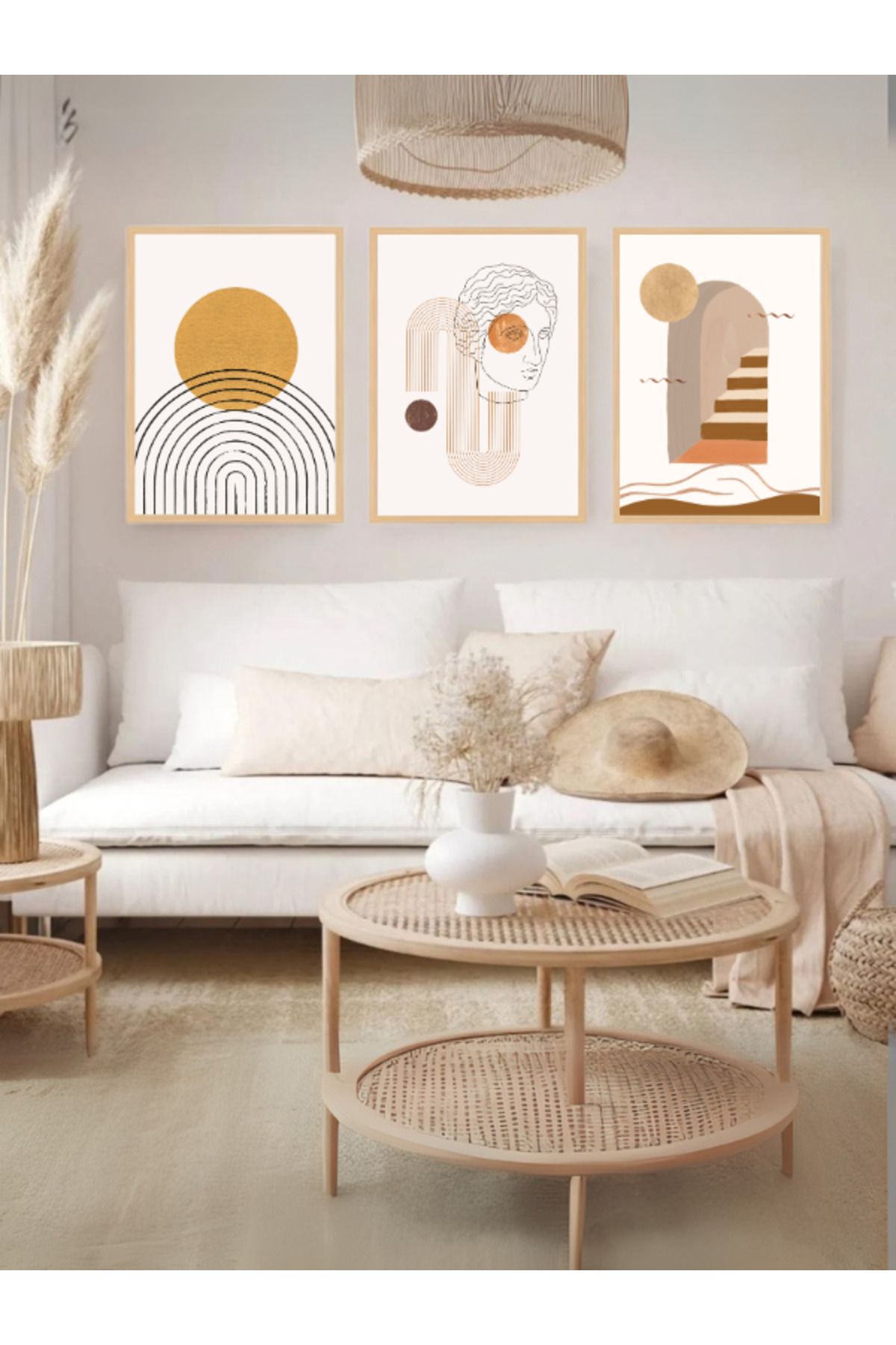 Tuba Decor 3 Parça Ahşap Çerçeve Görünümlü Mdf Tablo Seti