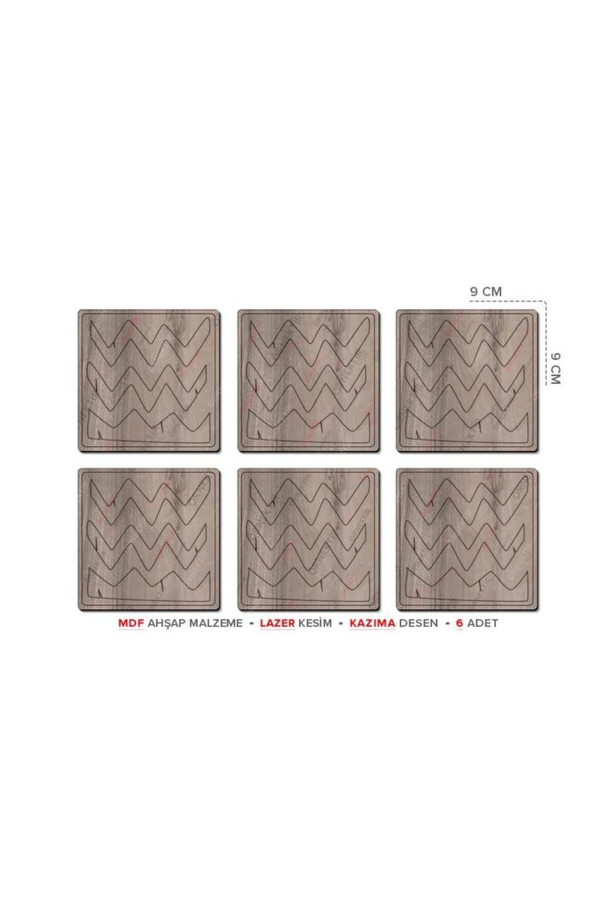 Posterya Ba01010 - Desenli Lazer Kesim Mdf Ahşap Altılı Set Bardak Altlığı (9×9cm)