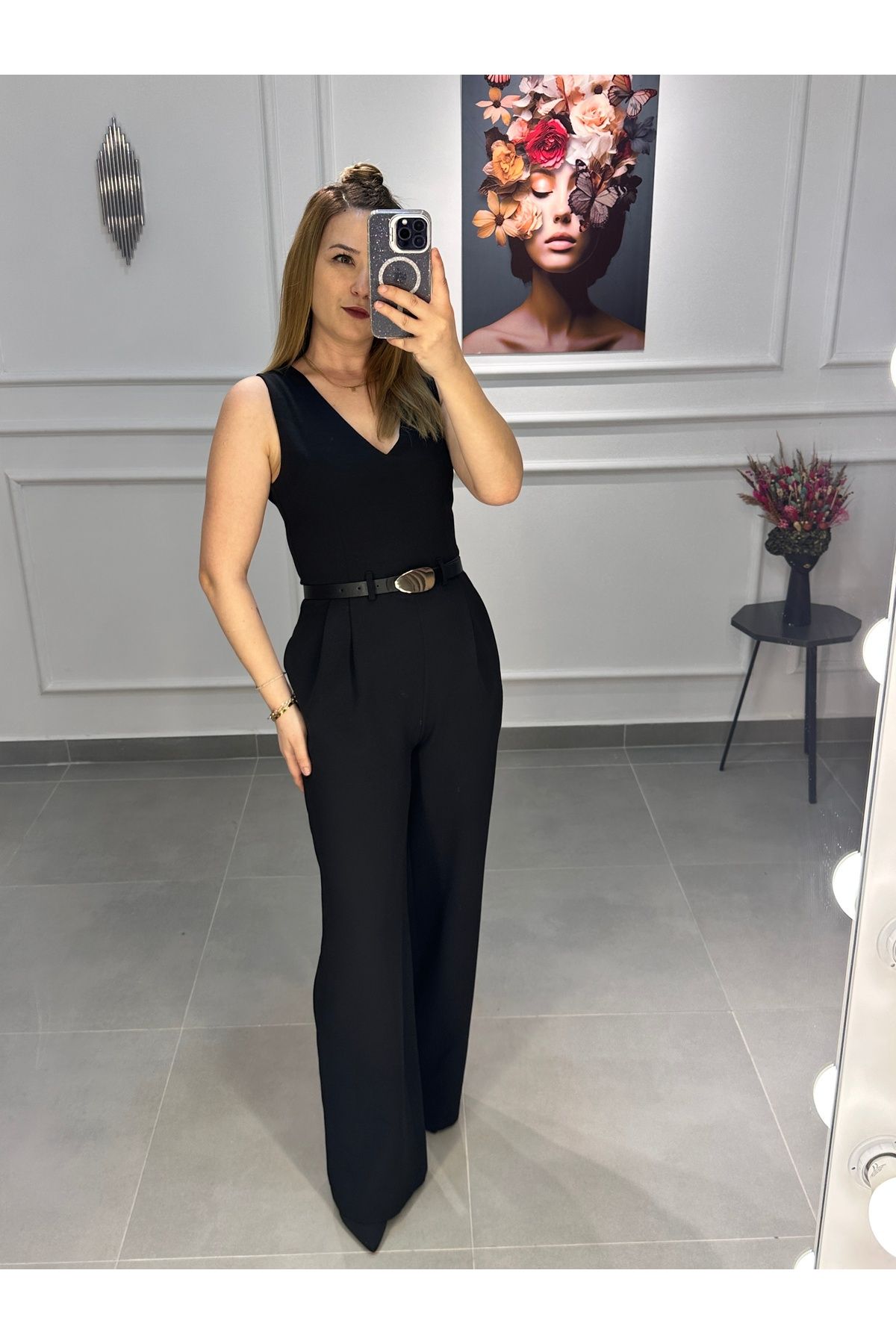 Butik Kadın V Yaka Siyah Tulum