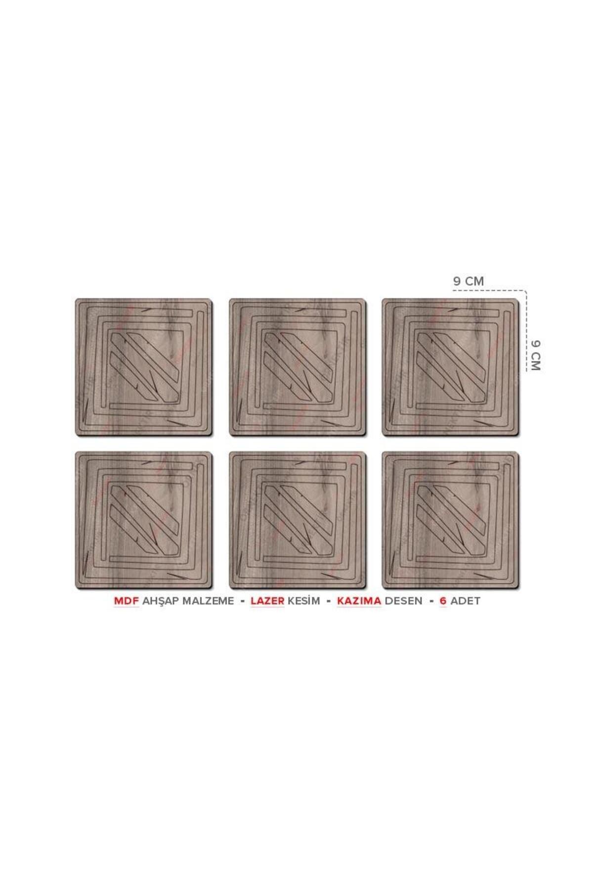 Posterya Ba01005 - Desenli Lazer Kesim Mdf Ahşap Altılı Set Bardak Altlığı (9×9cm)