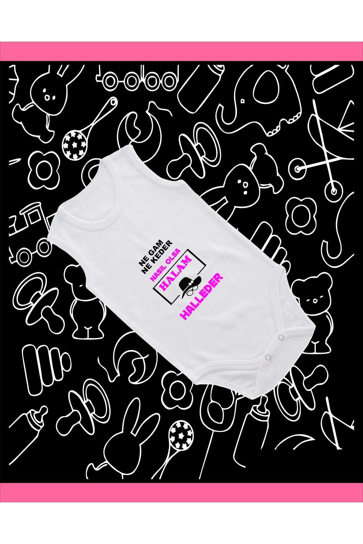 enmalife Pamuklu Ne Gam Ne Keder Halam Halleder Baskılı Penye Bebek Body Çıtçıtlı Badi Zıbın HLHR127 fotoğrafı 2 (önizleme)