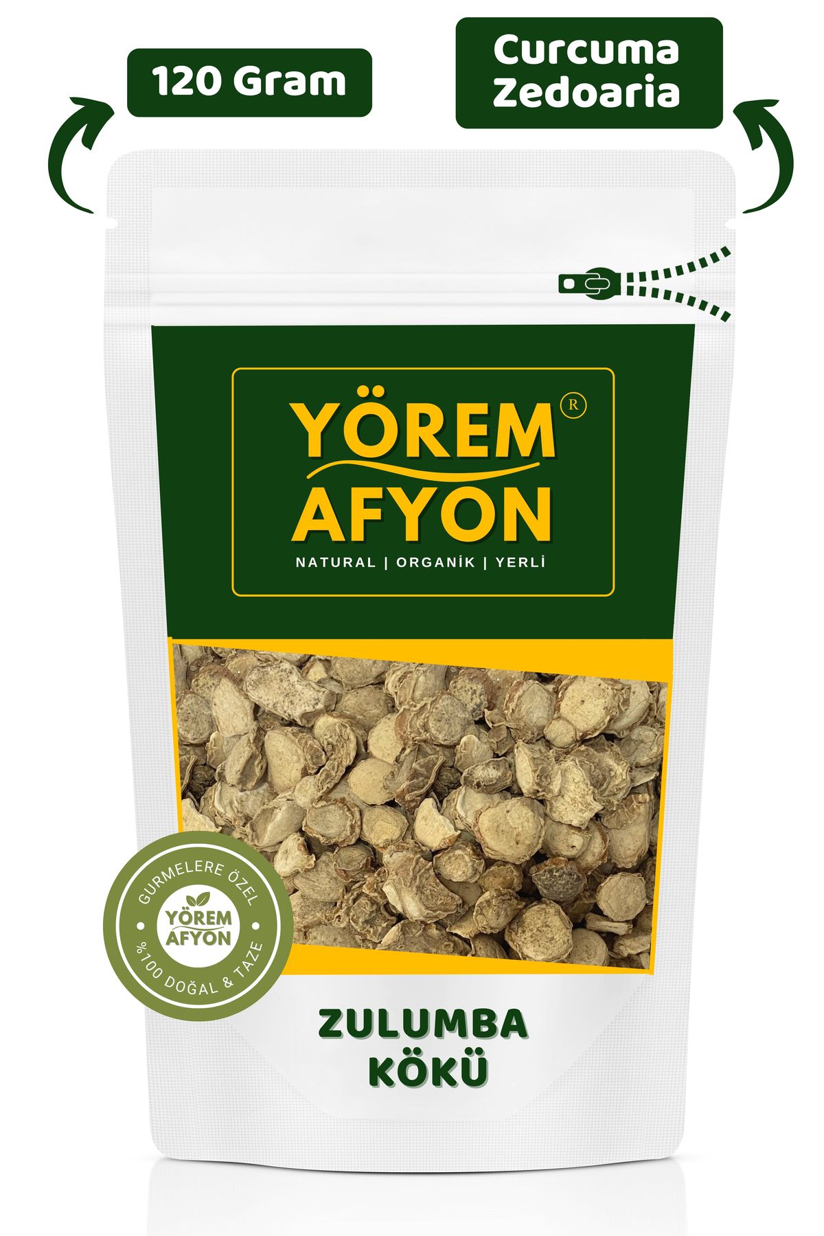 Gülçehre Geleneksel Şifa Kaynağı Zulumba Kökü, Beyaz Zerdeçal, Cedvar {Curcuma Zedoaria} | 120Gr.