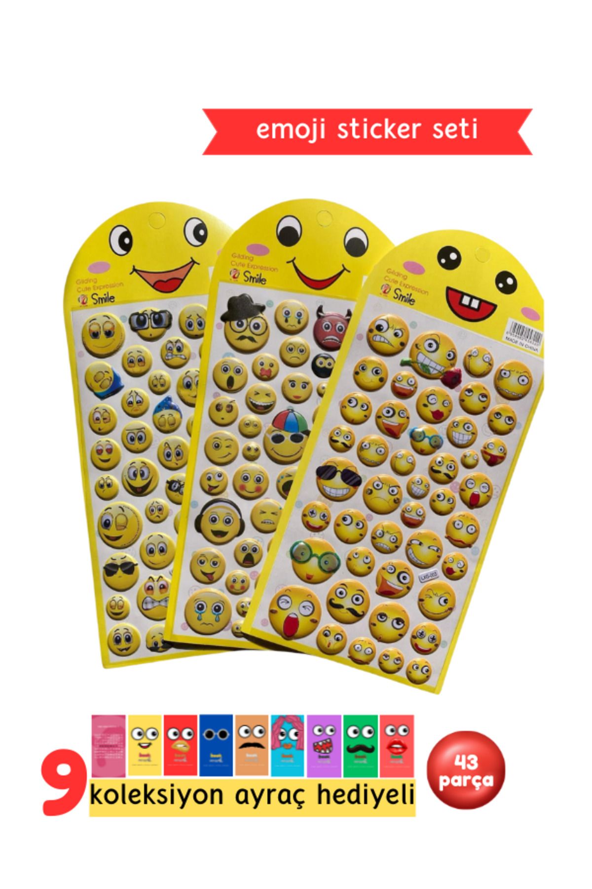Pembe Pasaj Emoji Sticker Seti - Kabartmalı Emoji Sticker Seti - Sevimli Gülen Yüz Etiket