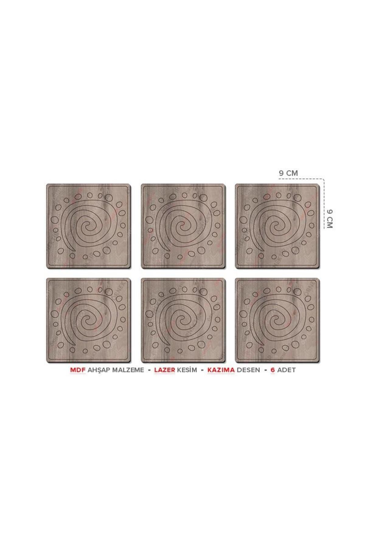 Posterya Ba01016 - Desenli Lazer Kesim Mdf Ahşap Altılı Set Bardak Altlığı (9×9cm)