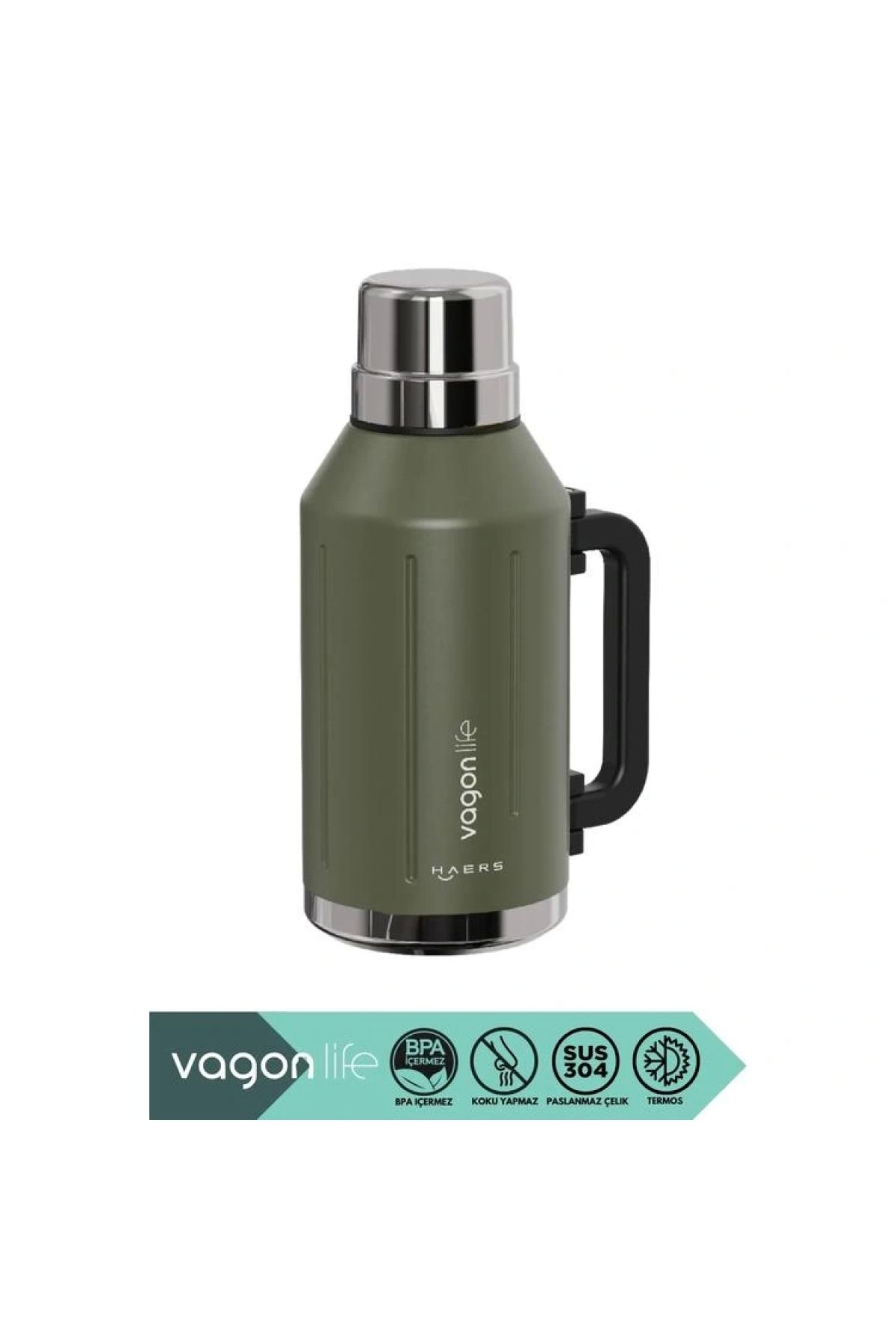 Vagonlife VAGONLİFE HAERS KULPLU PASLANMAZ ÇELİK TERMOS VGN1004 1200 ML MOSS GREEN