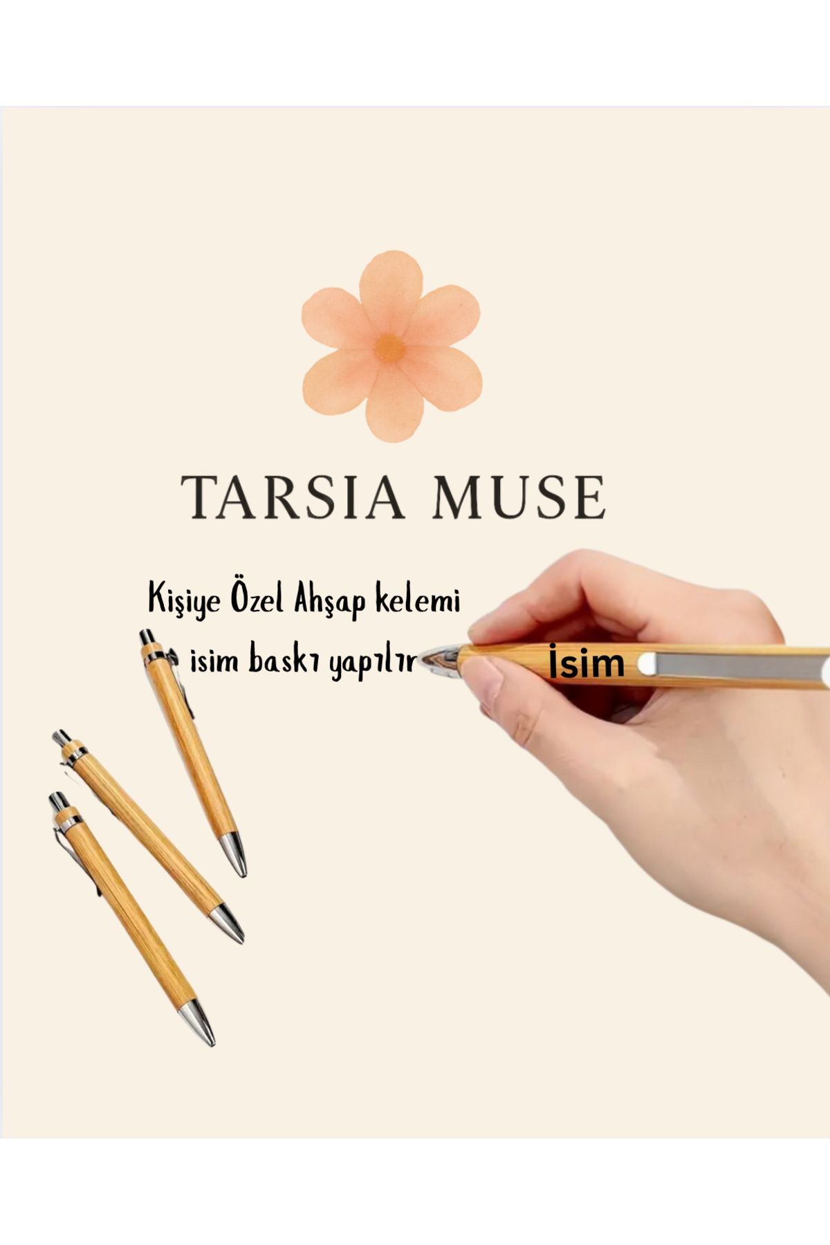 Tarsia Muse Kişiye Özel Doğal Bambu Kalem – Siyah tükenmez kalem