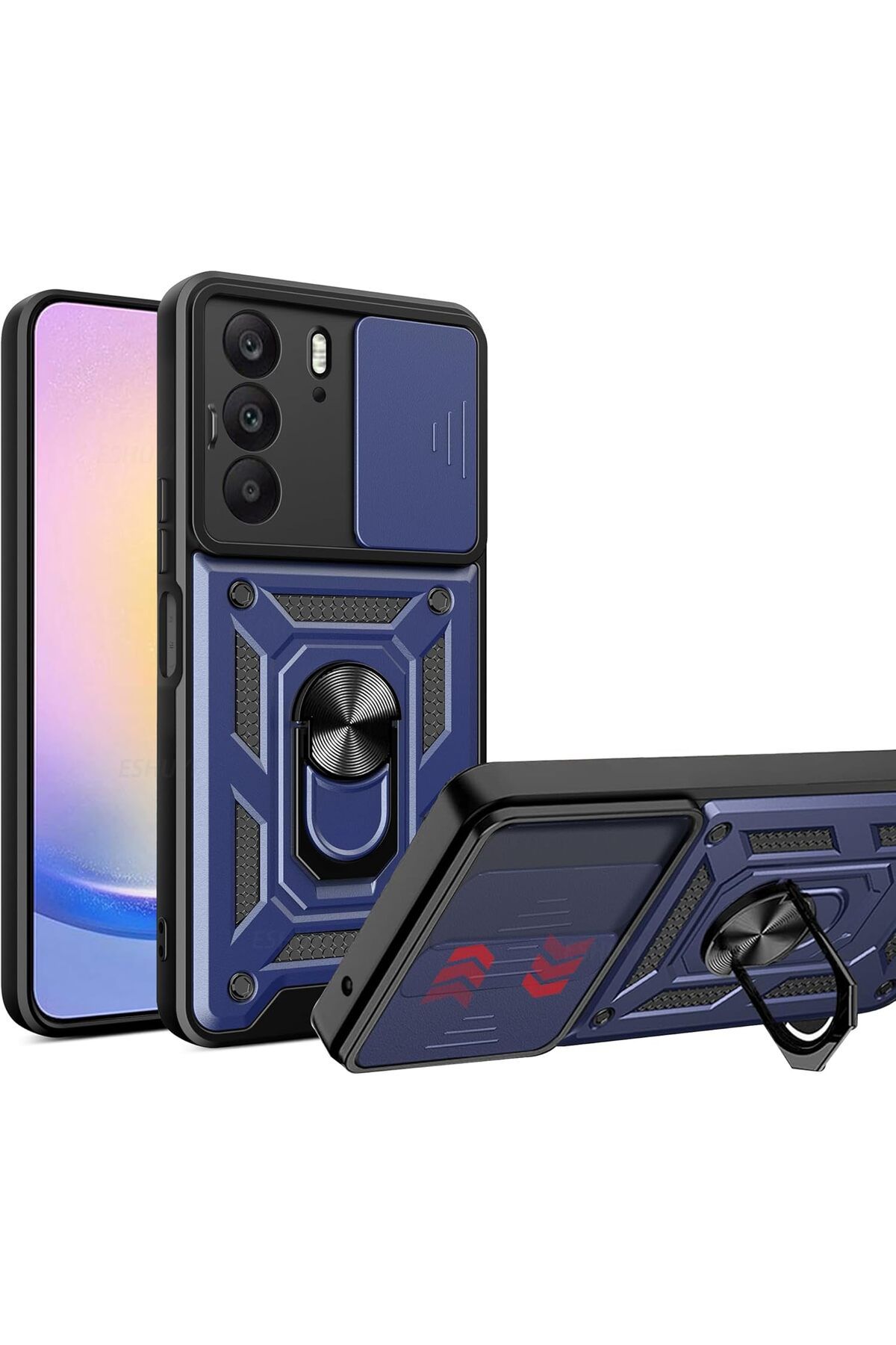 Posso Realme C75 4G Kılıf Kamera Korumalı 360 Yüzük Standlı Sert Silikon Tank KorumaKapak