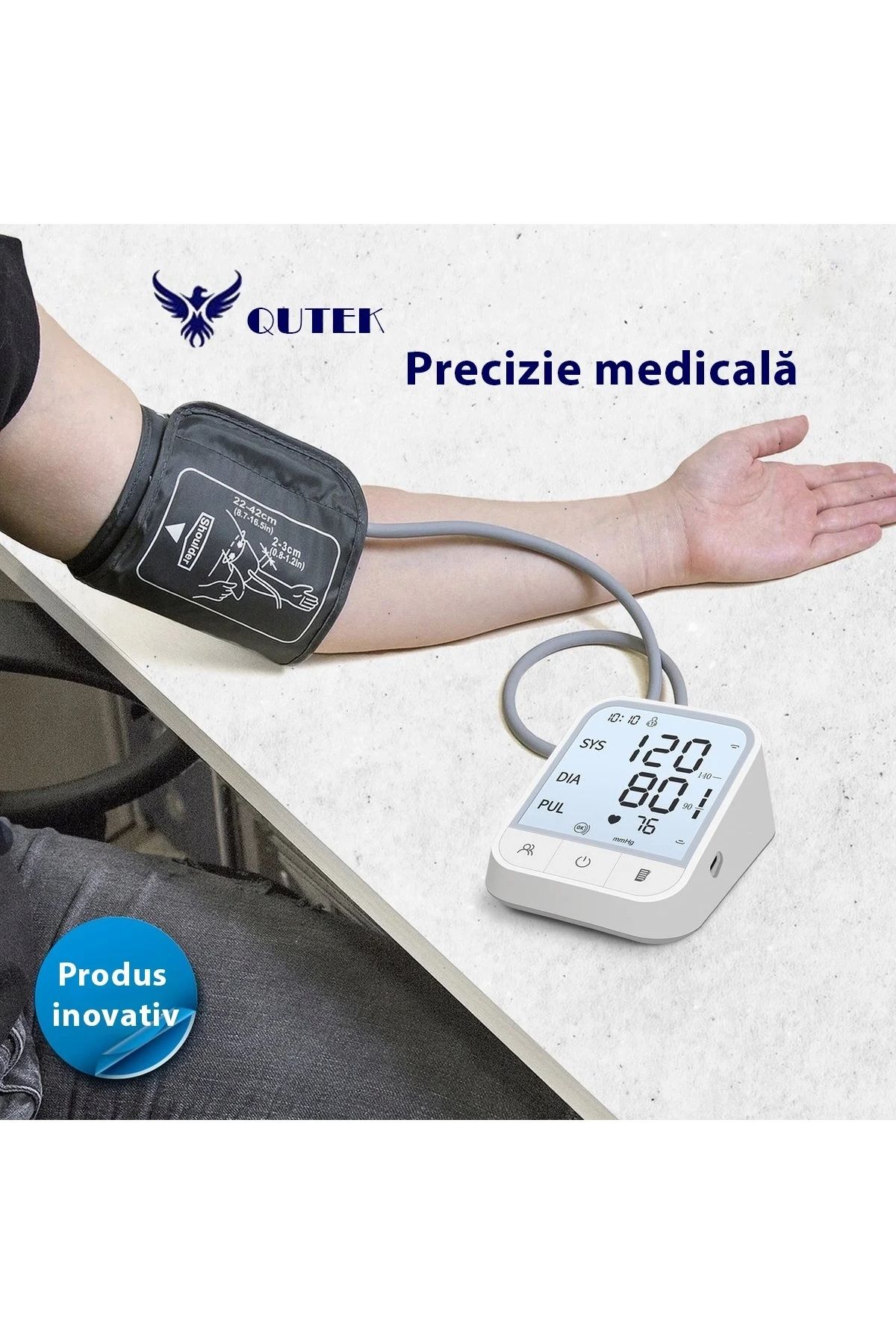 QuTek-QUTEK™ Upper Arm Blood Pressure Monitor, LCD Display, Self-Measurement, Clinically Validated, Cuff 22-45cm 3