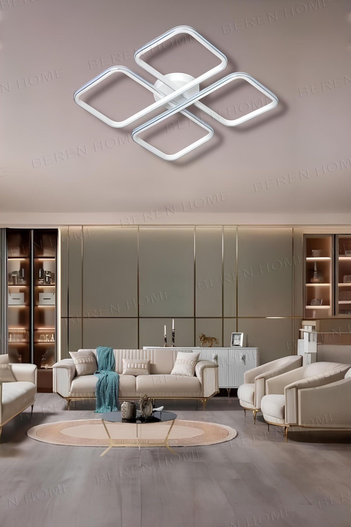 BEREN HOME Jasmin White Chrome Tek Renk Modern Plafonyer Led Avize