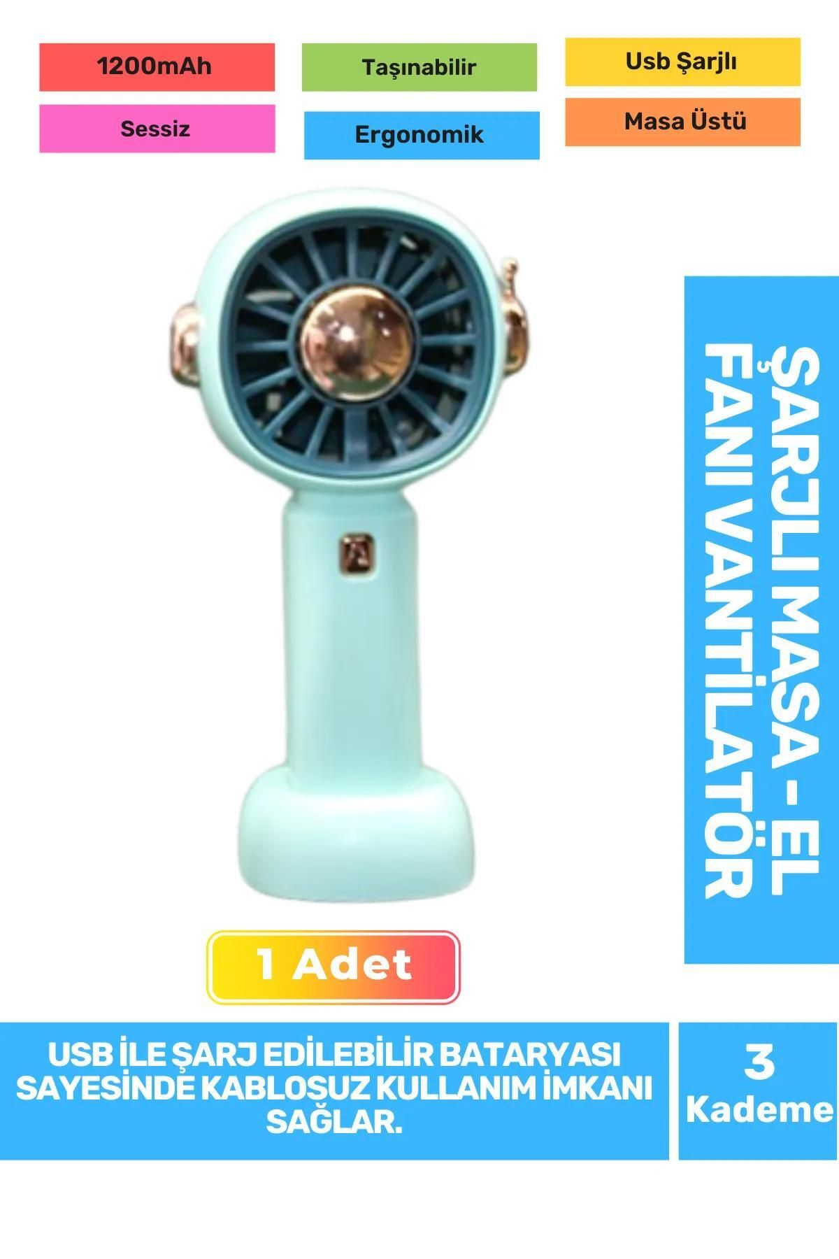Athelas 3 Kademeli 1200mAh Şarjlı Sessiz Mini Masa & El Fanı | USB Soğutucu Taşınabilir Kaliteli Vantilatör