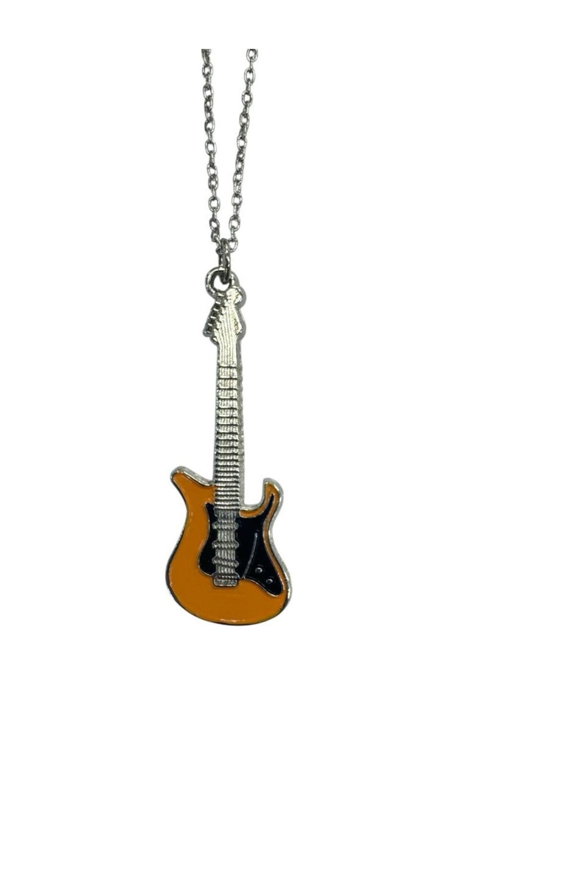 Herşey Nota Gitar Müzik Aleti Kolye- Kahverengi – 60 cm Zincir – Unisex Müzik Temalı Takı