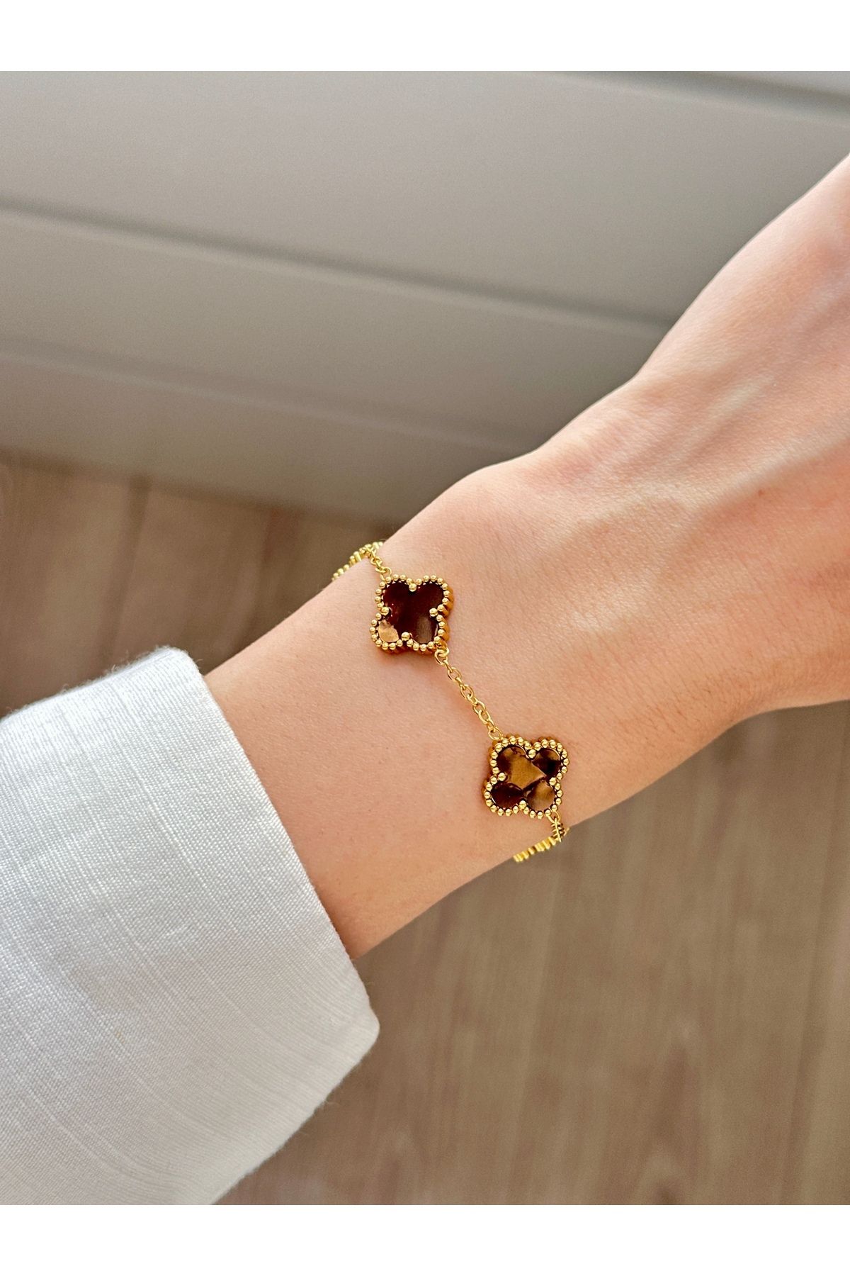 GUNESTAKI 316l Çelik Sedefli Hologram Kahverengi Bileklik Kadın Erkek Unisex Bileklik Gold Çift Taraflı