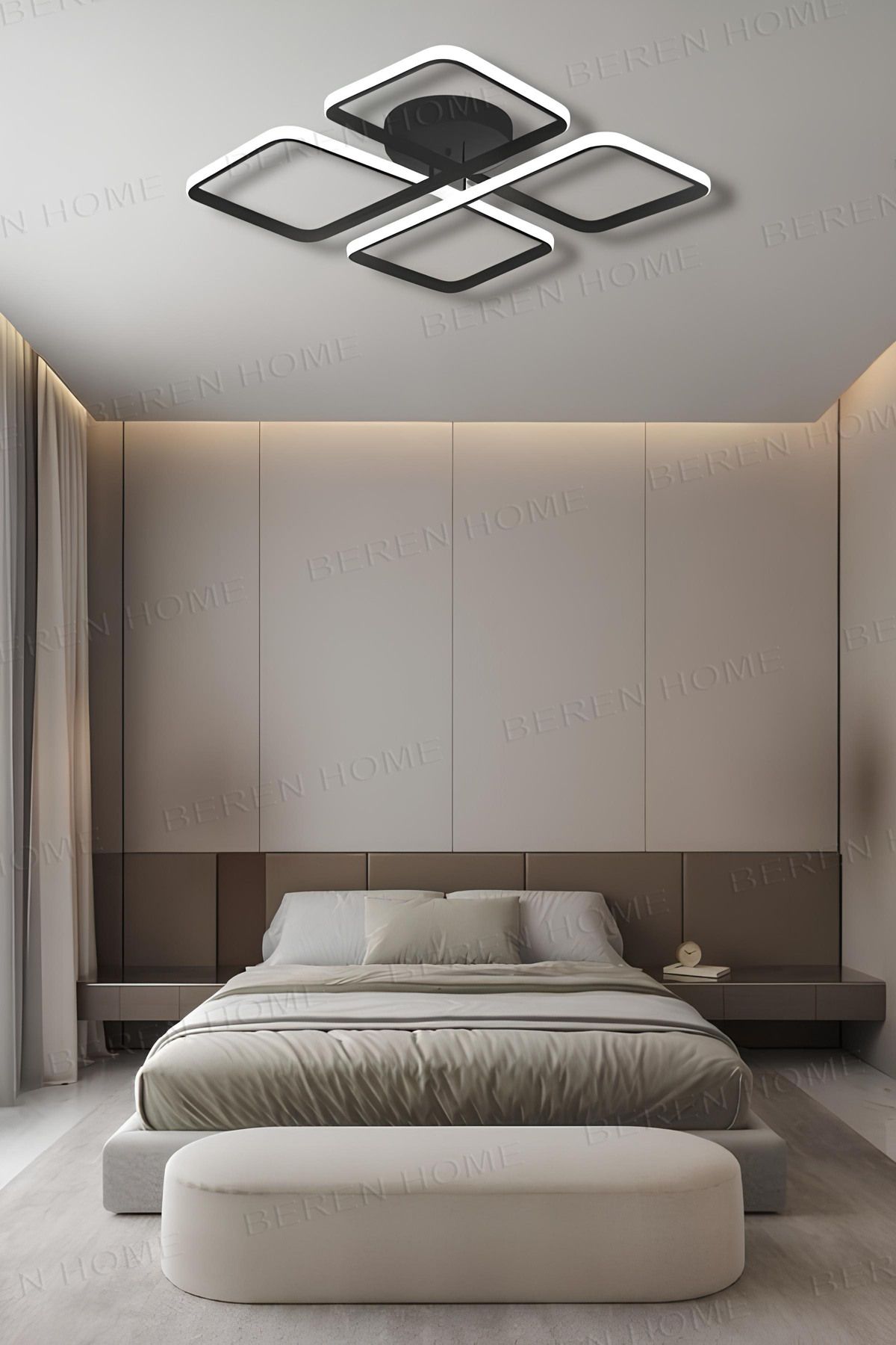 BEREN HOME Jasmin Black Tek Renk Modern Plafonyer Led Avize
