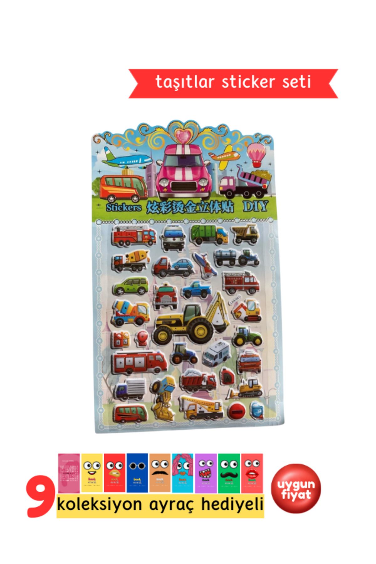 Pembe Pasaj Araba Sticker - Taşıt Sticker - Çocuklar İçin Kabartmalı Sticker Etiket
