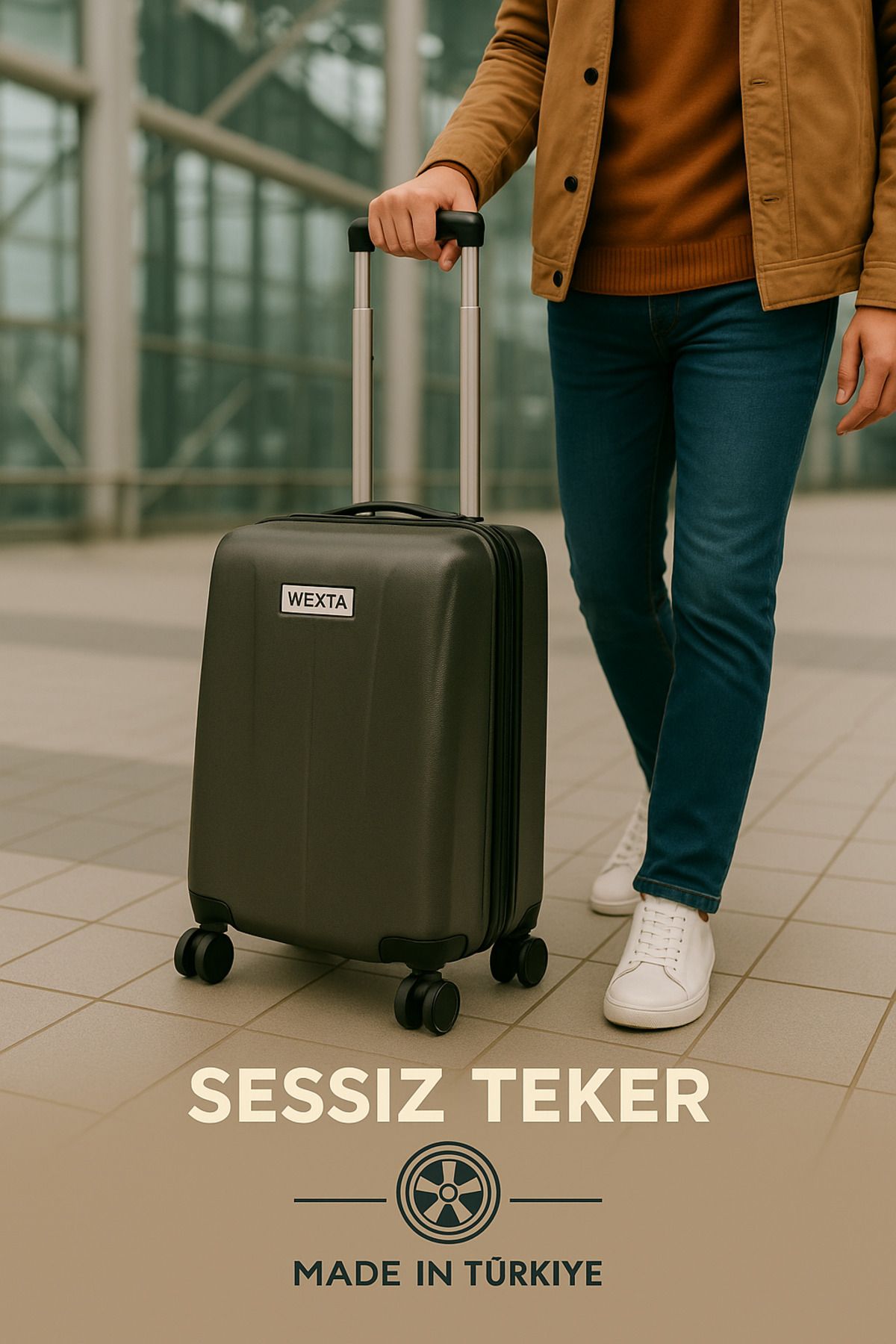 Wexta Vl-240 Noktalı Gümüş Filmli Valiz - Policarbon Valiz -SESSİZ TEKER