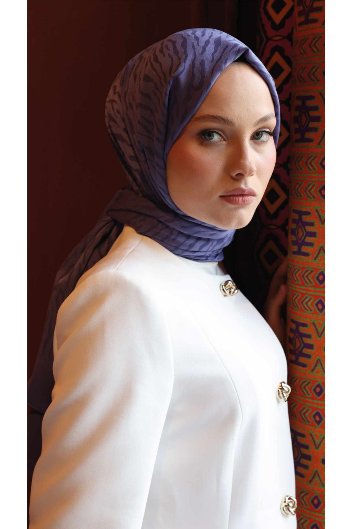 modayışığı Zebra Desen Şal / Erguvan