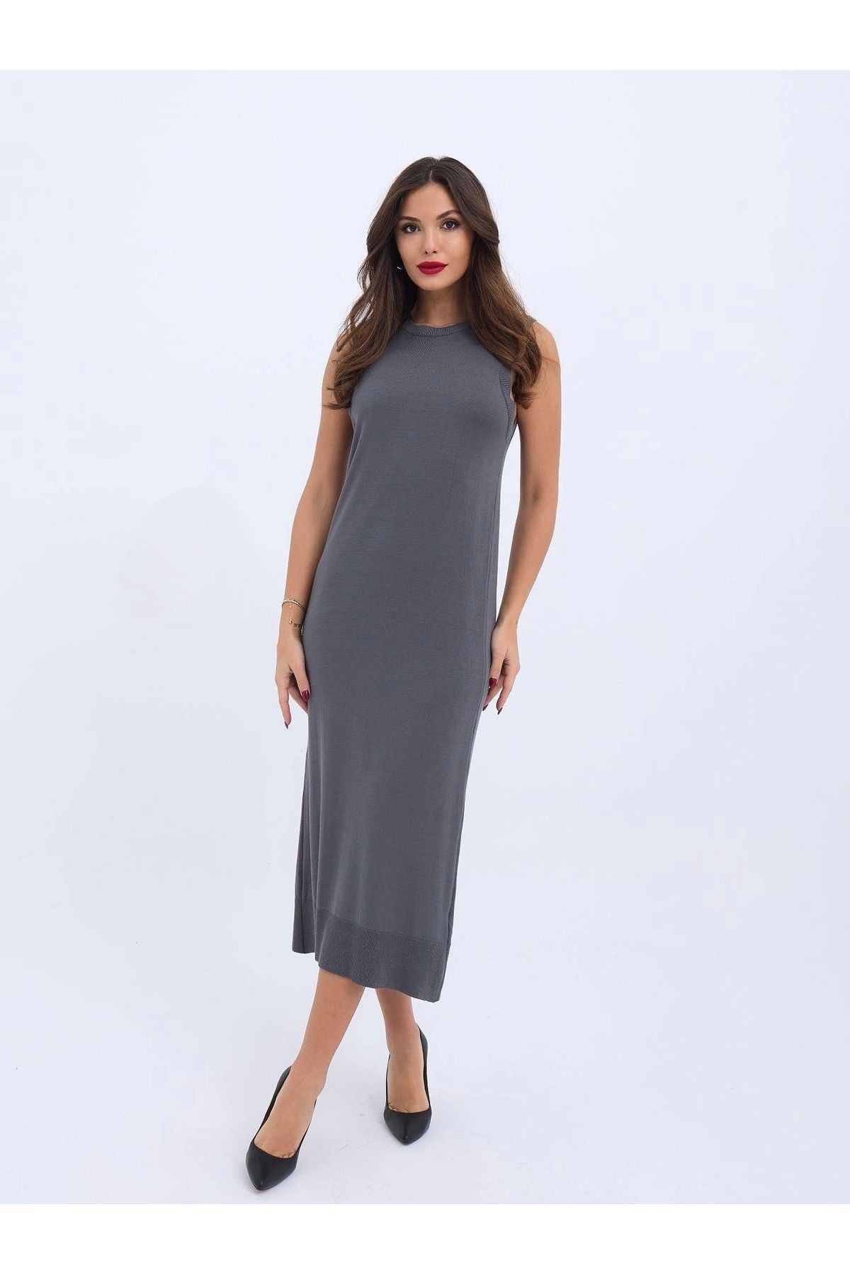 nedo7 4207 TRİKO KOLSUZ ELBİSE-ANTRASİT