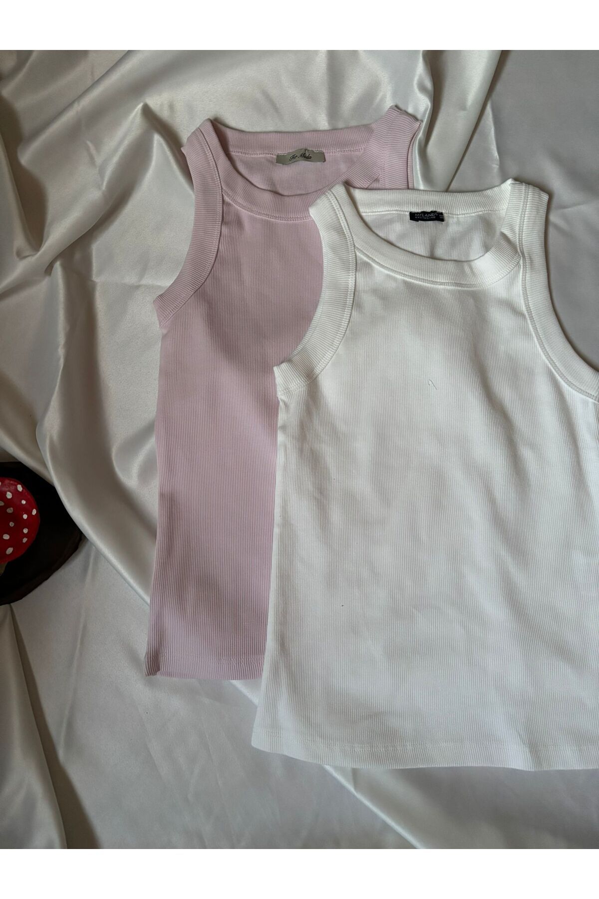 MODESTRIA KOPYA - 2'li Kadın Pudra Pembe & Beyaz Kaşkorse Kalın Askılı Atlet