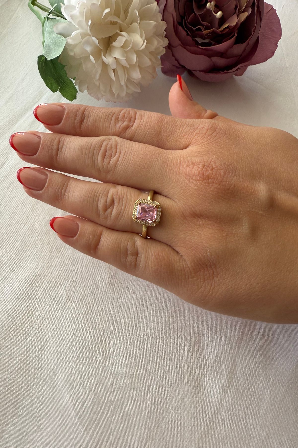 MARZELLA ACCESSORİES çelik gold pembe taşlı ayarlanabilir yüzük