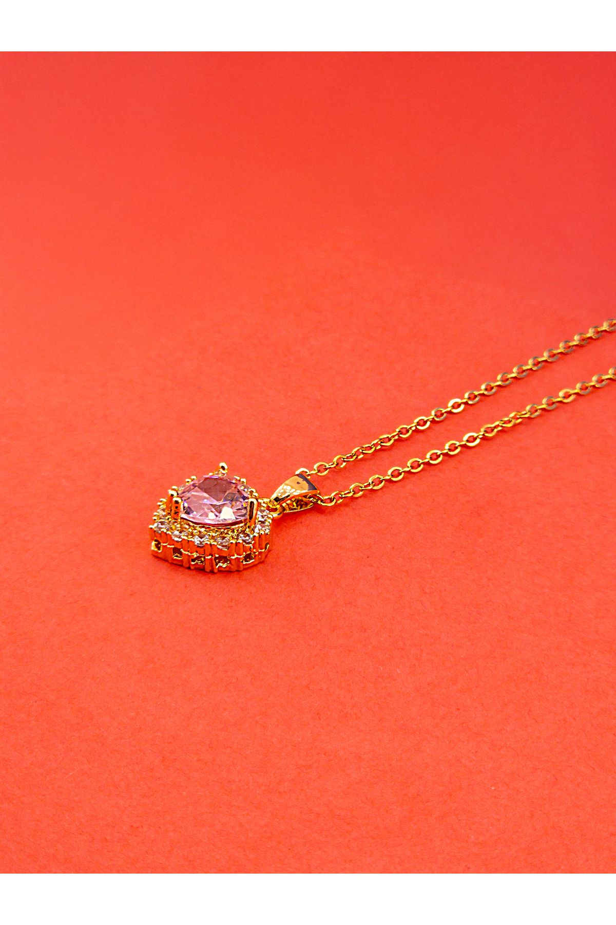 luree accessories Pembe Taş Motifli Çelik Kolye