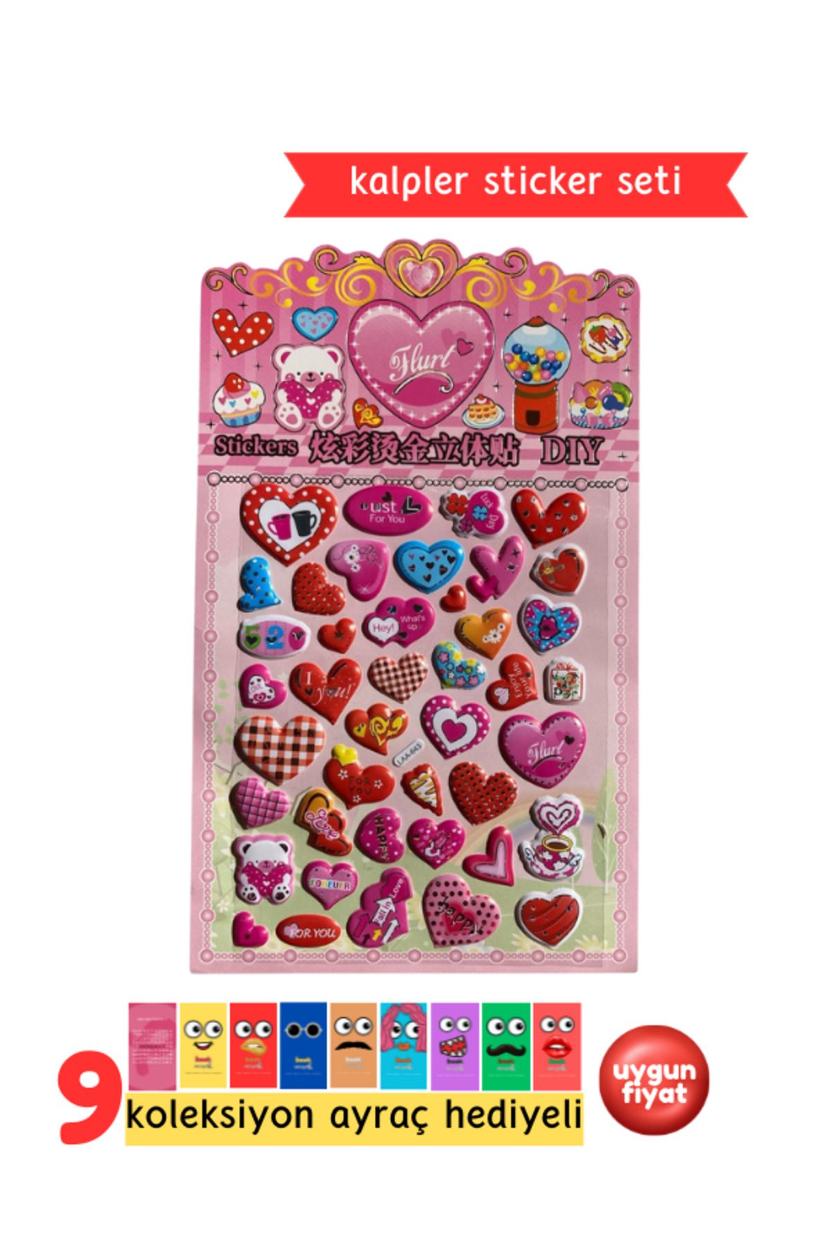 Pembe Pasaj Kalp Sticker - Çocuklar İçin Kabartmalı Sticker Etiket