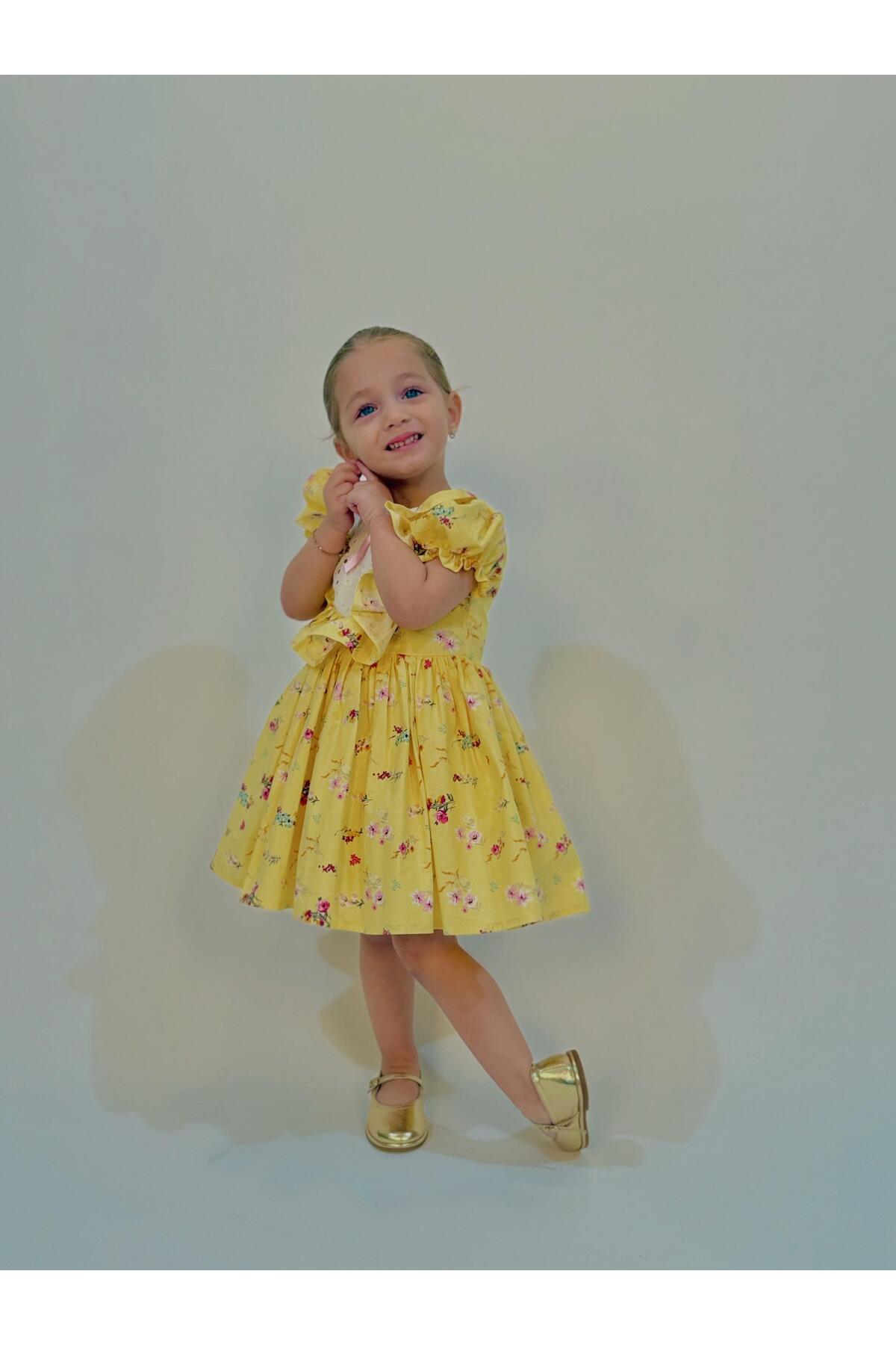 Linarookids Defne Sarı Vintage Kız Bebek Elbise,Doğum günü elbise,fotoğraf çekim elbise,0-7 Yaş Uygun fotoğrafı 2 (önizleme)