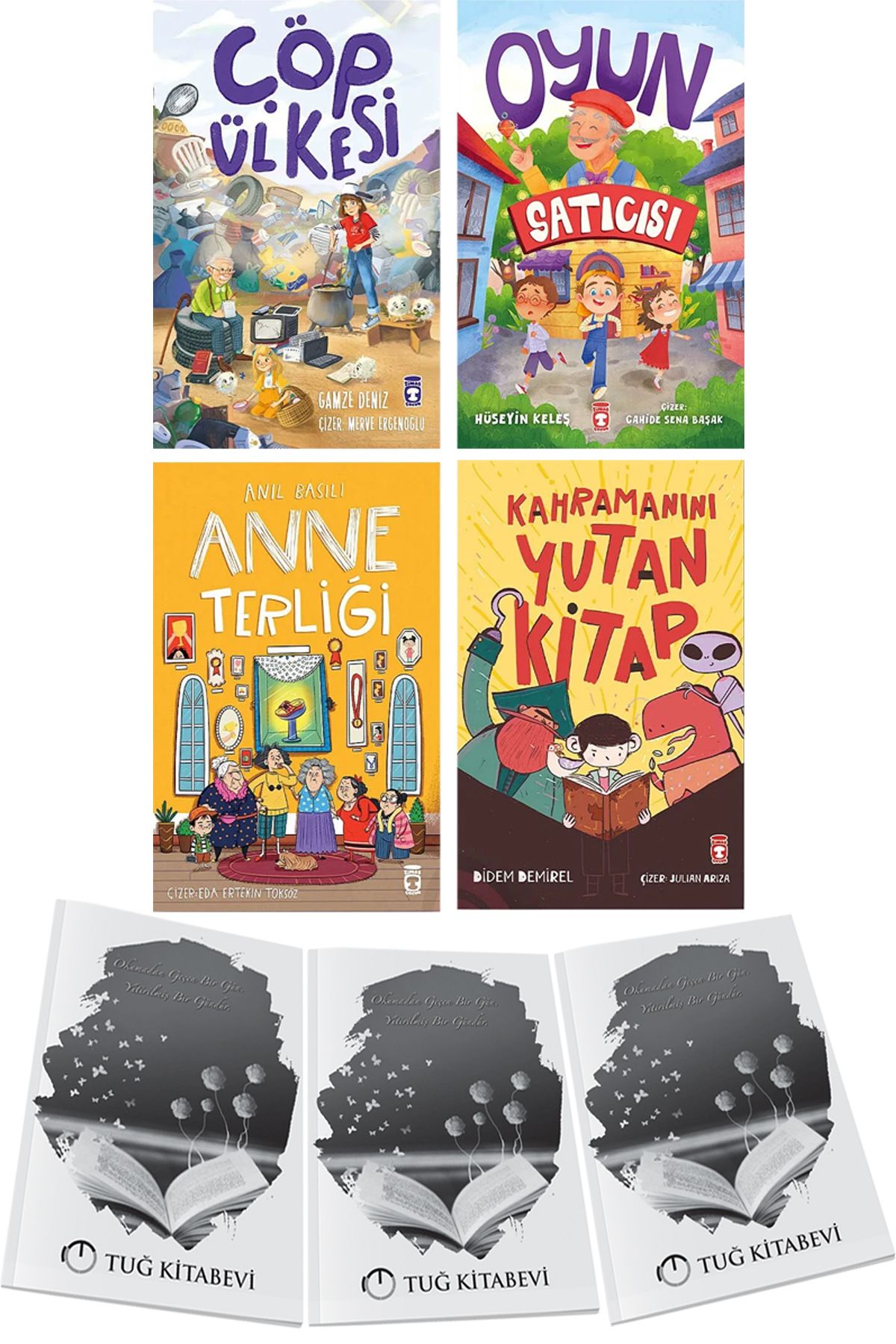 Timaş Çocuk Çöp Ülkesi-Oyun Satıcısı-Anne Terliği-Kahramanını Yutan Kitap 4lü Set + Hediyeli