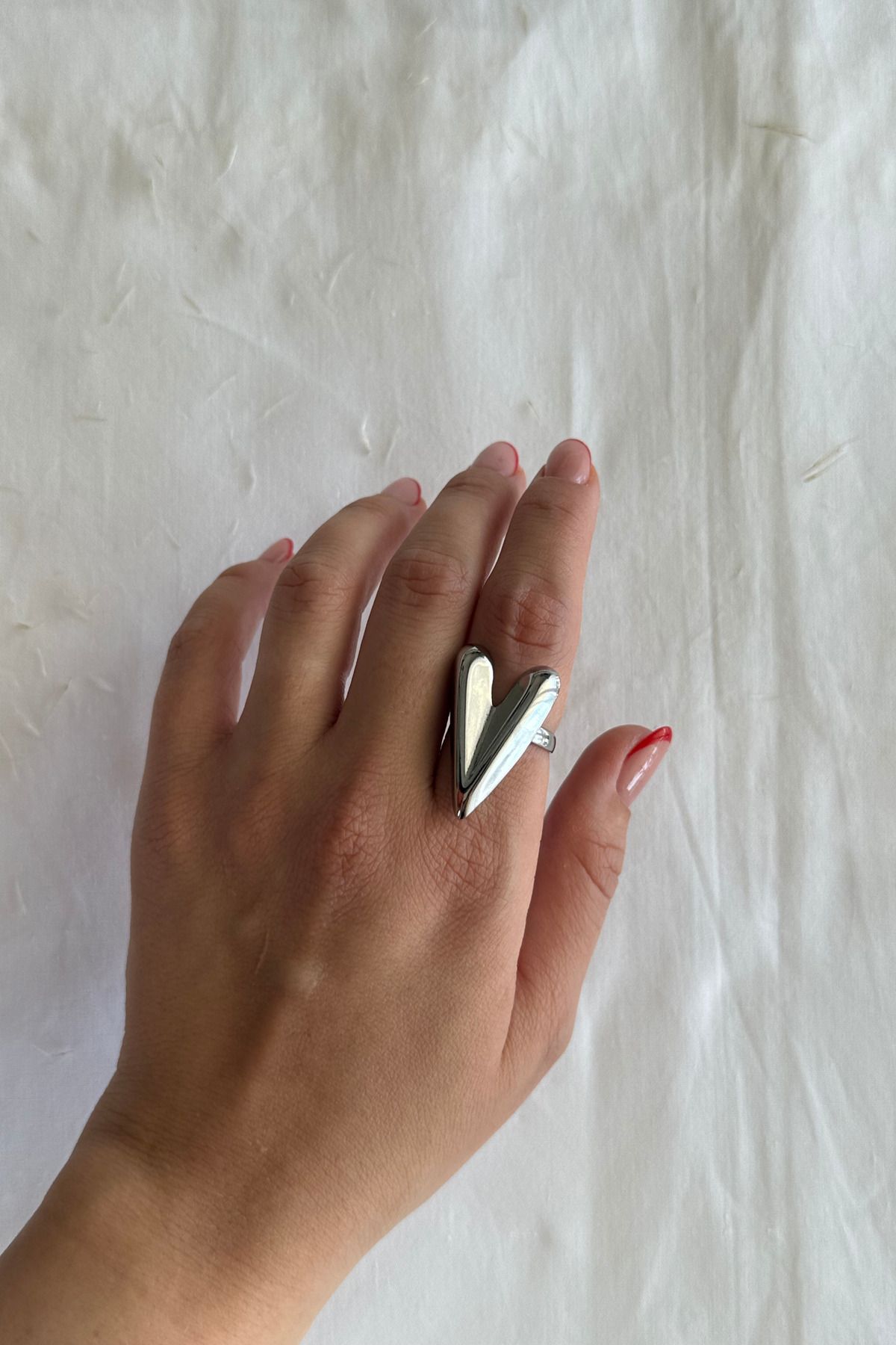 MARZELLA ACCESSORİES çelik silver kalpli ayarlanabilir yüzük