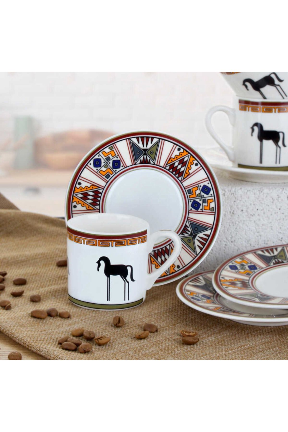 ASPARTAM Horse 12 Parça Kahve Fincan Seti - Renkli - 100 ml