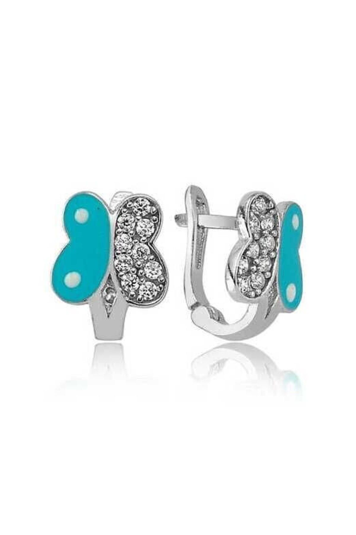 shop Çocuk Zirkon Taşlı Mavi Kelebek 925 Ayar Gümüş Küpe