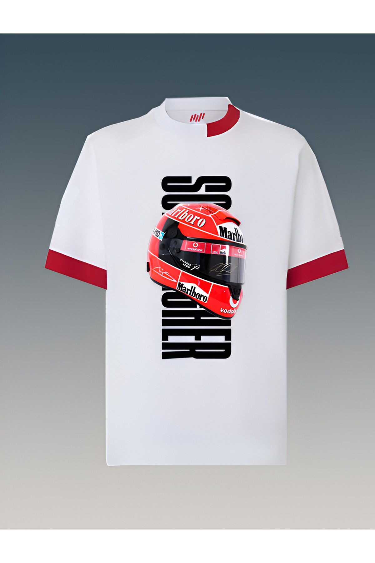 FNBX Schumacher İmzalı Kask kırmızı beyaz T-shirt