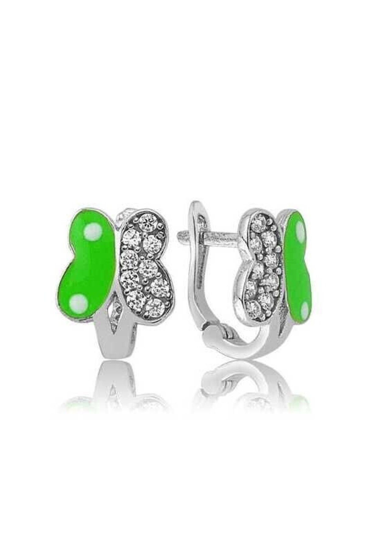 shop Çocuk Zirkon Taşlı Yeşil Kelebek 925 Ayar Gümüş Küpe