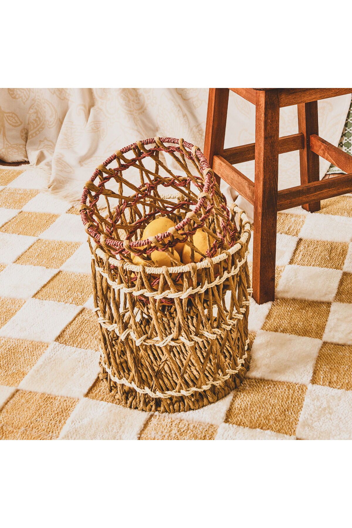 ASPARTAM Living Granny Summer Büyük Silindir Dekoratif Sepet - Bej - 25x25 cm