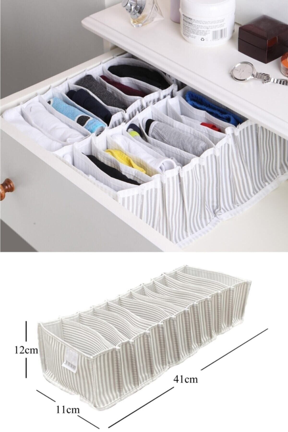 denizhomecollection 3 Adet 11 Gözlü Çekmece Ve Dolap Düzenleyici Organizer / Akordiyon Çekmece Organizatörü 11*41*12 Cm
