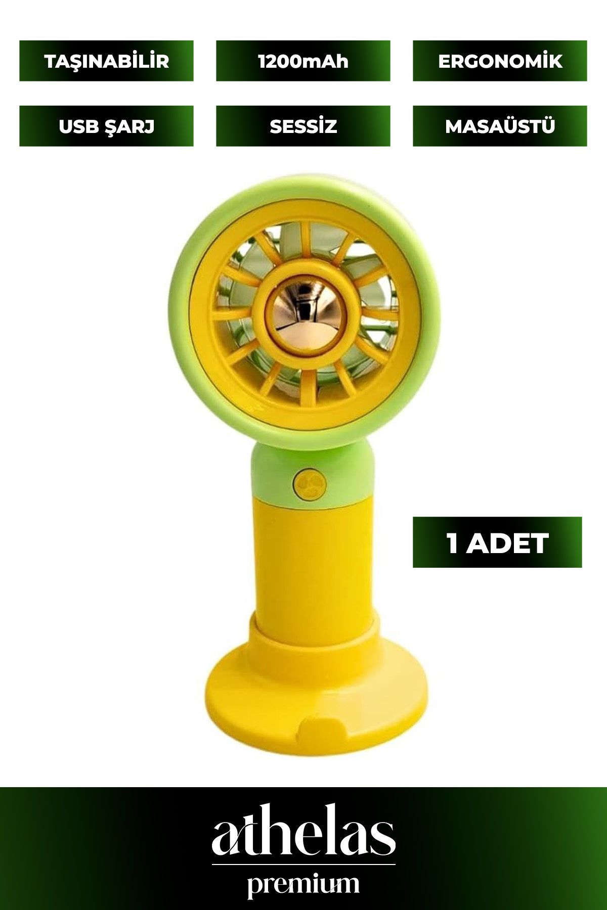 Athelas 2 Kademeli Sessiz Konforlu Şarjlı Mini Fan Taşınabilir USB Masa & El Vantilatörü | Kompakt Soğutucu