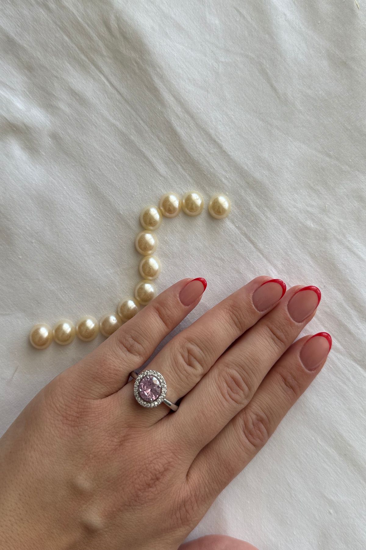 MARZELLA ACCESSORİES çelik silver pembe taşlı ayarlanabilir yüzük