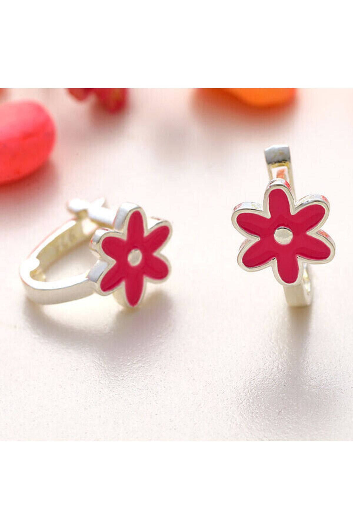 shop Çocuk Pembe Çiçek 925 Ayar Gümüş Küpe