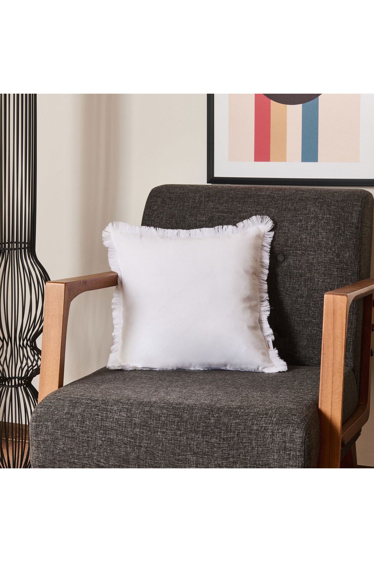ASPARTAM Soft Ethnic Saçak Detaylı Kırlent - Beyaz - 40x40 cm