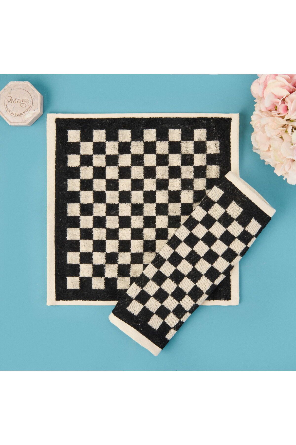 ASPARTAM Soft Elena 2'li Havlu Seti - Ekru / Siyah - 30x30 cm