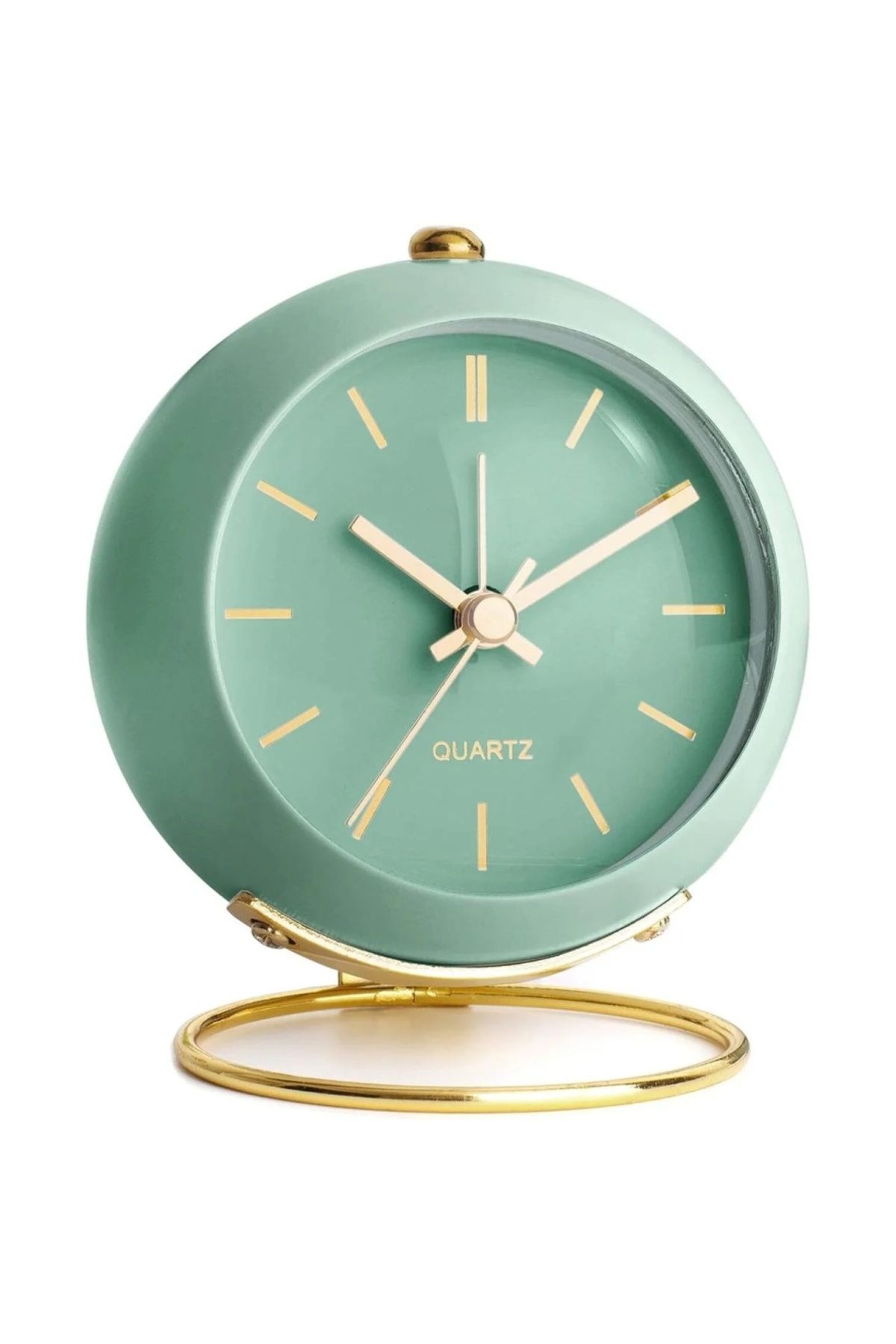 Clock-Ceas deșteptător analogic de lux, design clasic din metal, funcție silențioasă cu lumină de noapte, verde/auriu 4
