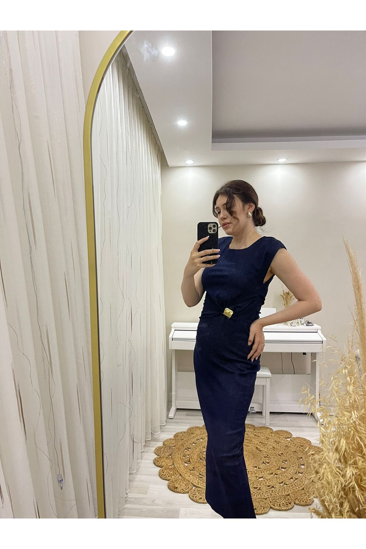 MODA Oresti Denim Gold Detaylı Yırtmaçlı Elbise