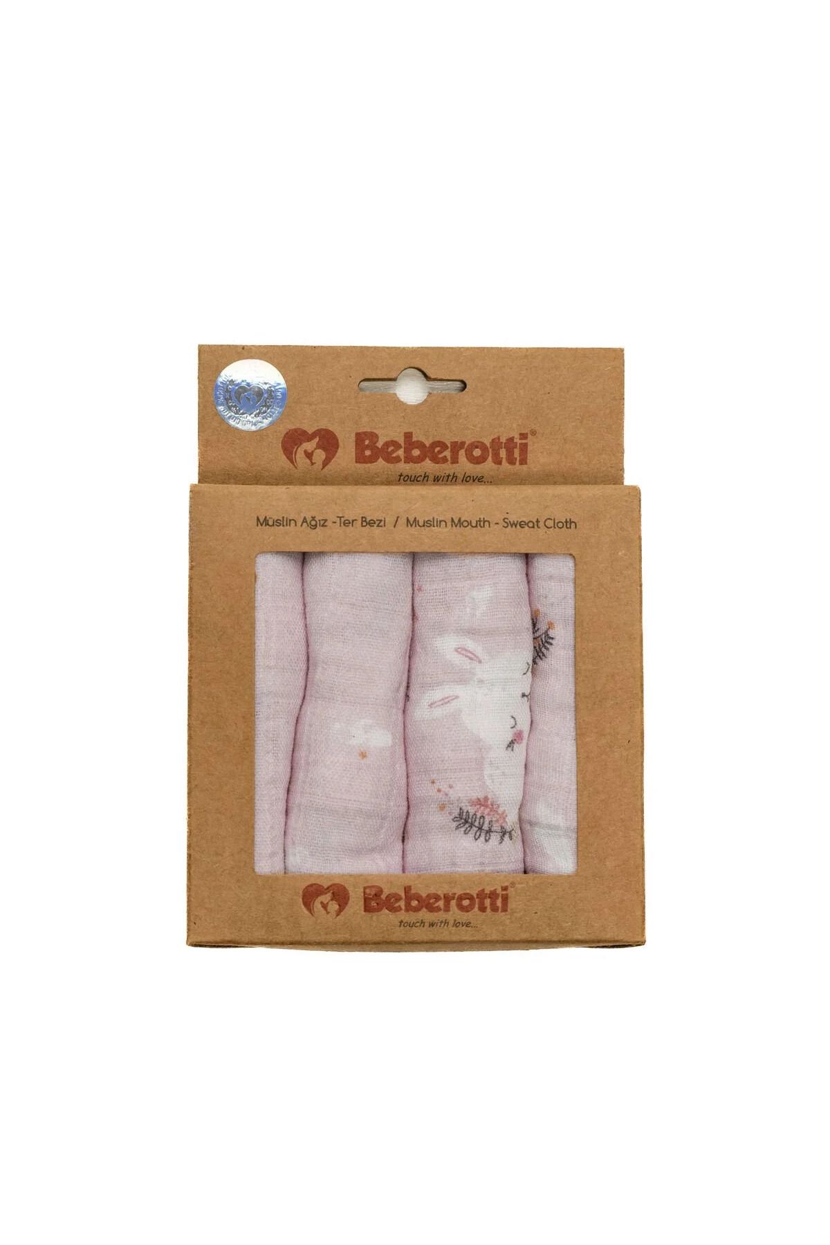 Beberotti Müslin Mendil Seti 25x25 - Pembe Fon Tavşan