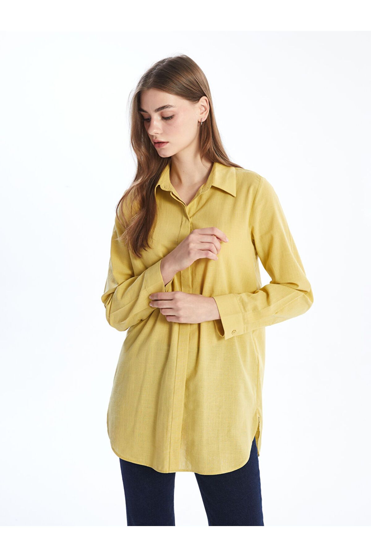 LC Waikiki LCW Modest Yeşil Regular Fit Kadın Gömlek Tunik S5FH76Z8NVY25