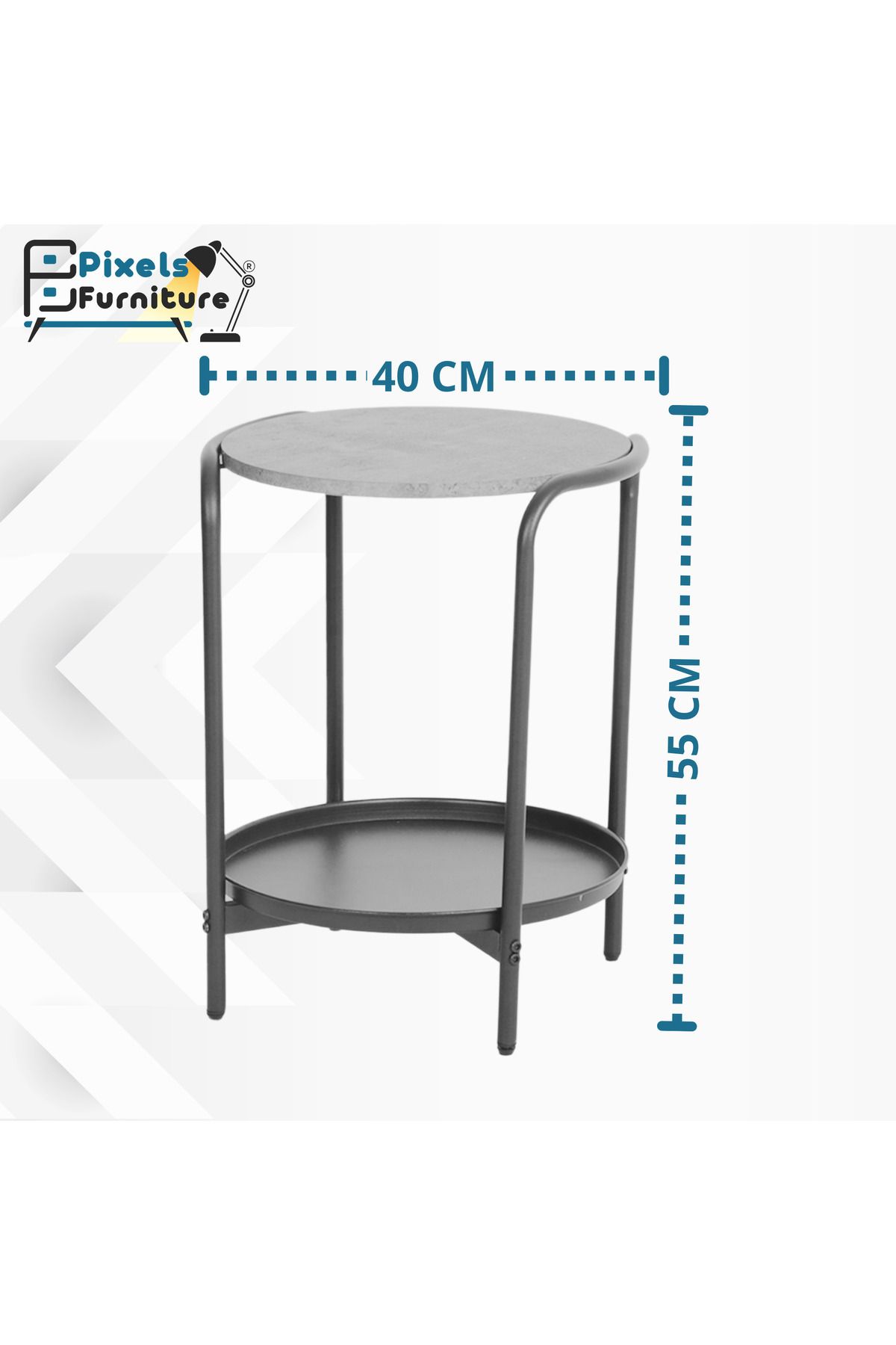 PixelsFurniture-Set of 2 Round Side Tables 2 Tiers by Pixel Furniture for Coffee with Wood Top, Bottom Shelf and Metal Ends 5