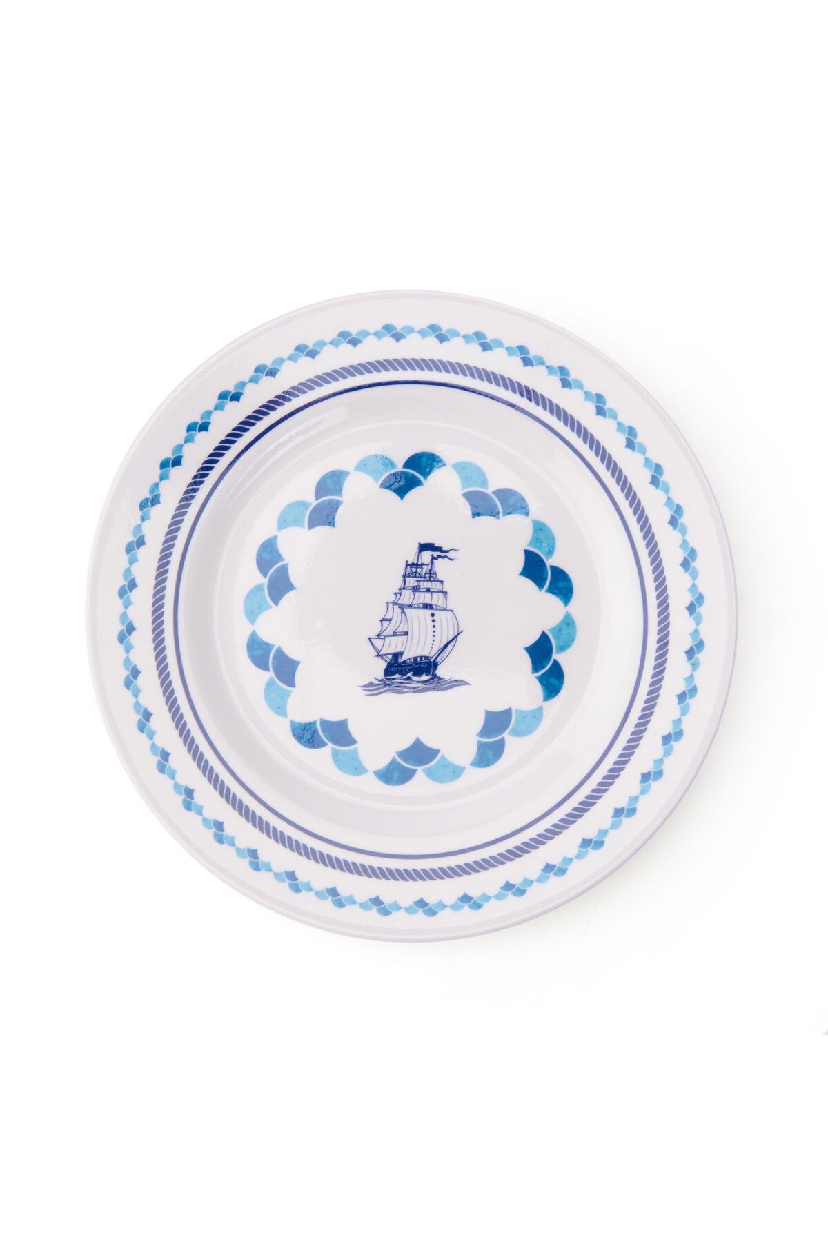 ASPARTAM Melamin Marin Tabak - Beyaz / Mavi - 19 cm