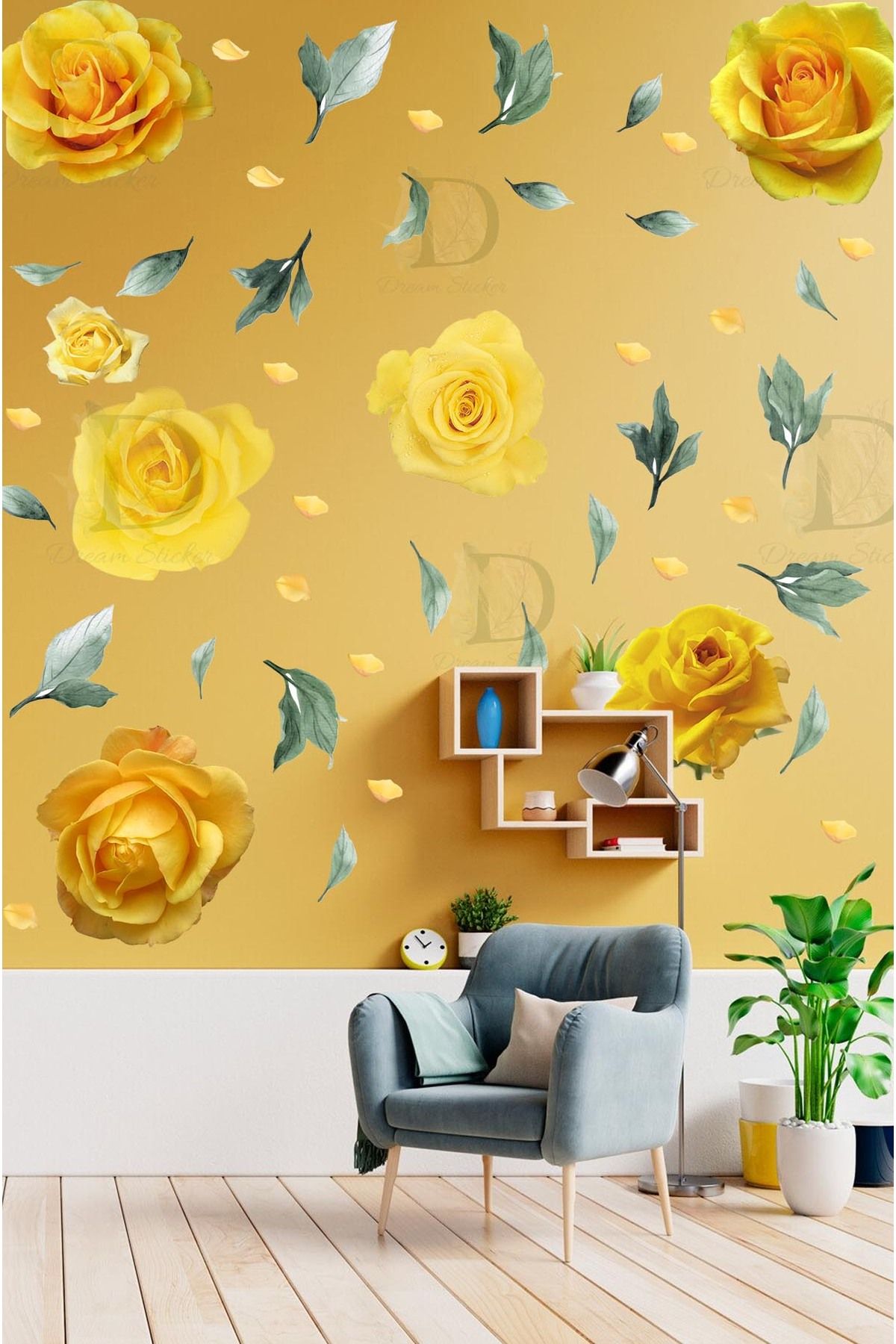 KT Decor Renkli Şakayık Çiçekleri Premium Duvar Sticker Seti