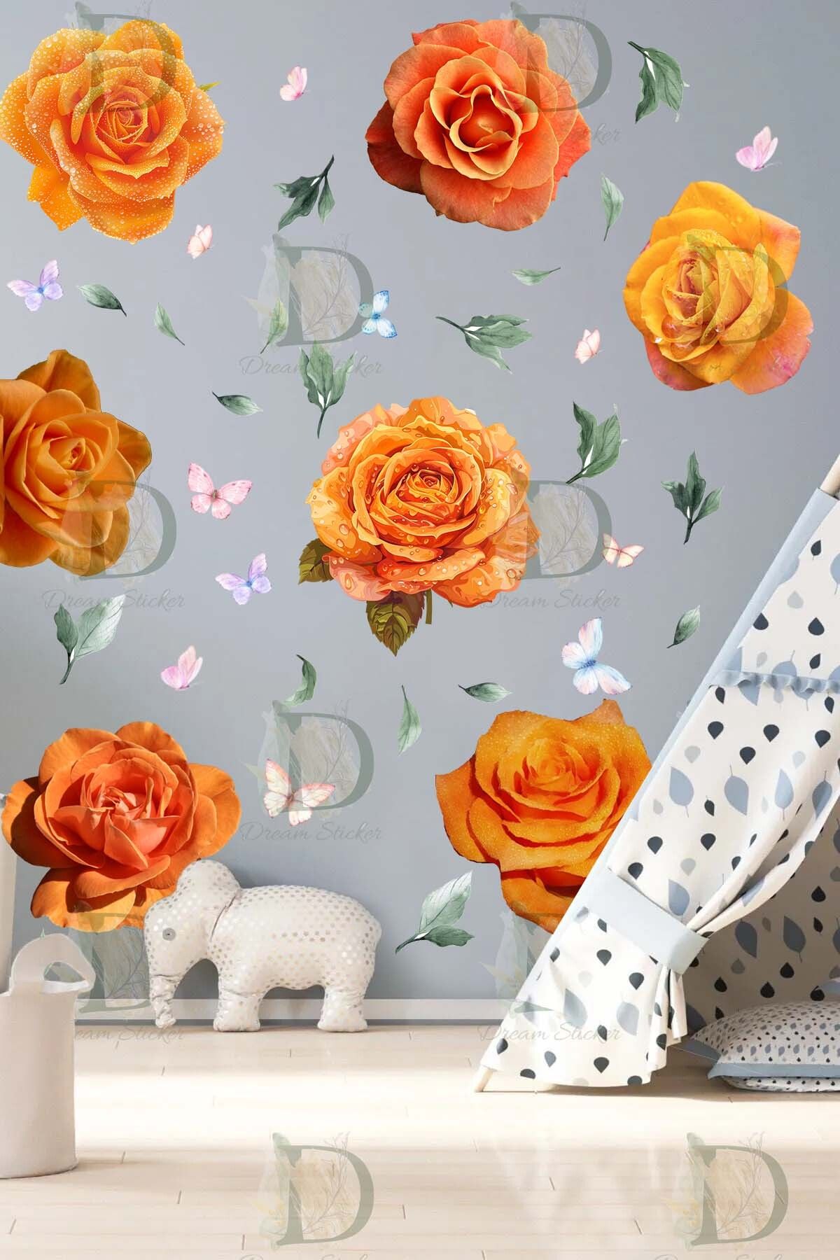 KT Decor Renkli Şakayık Çiçekleri Premium Duvar Sticker Seti