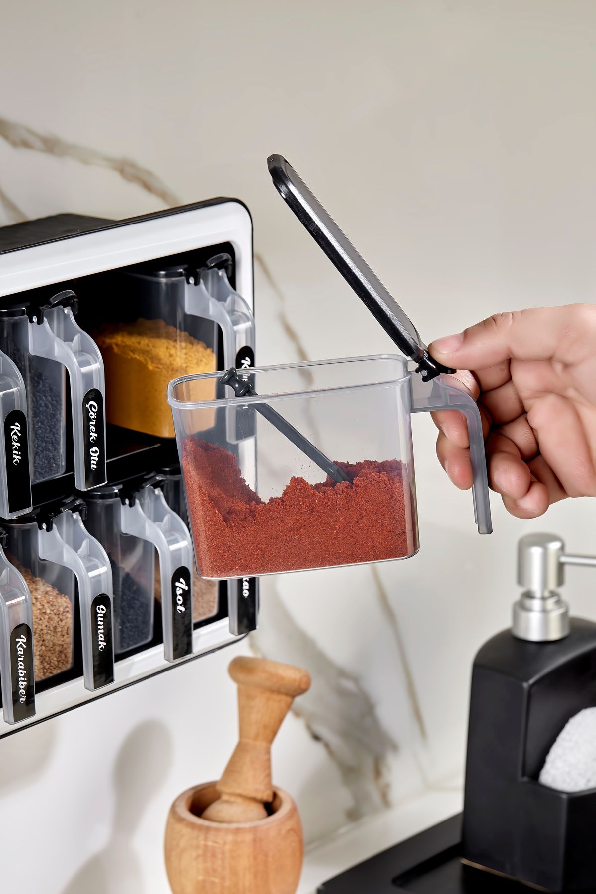 FBZhome-Simple Stand 12-Piece Self-Adhesive Spoon and Lid Spice Rack Set - Storage Container with Labels 5